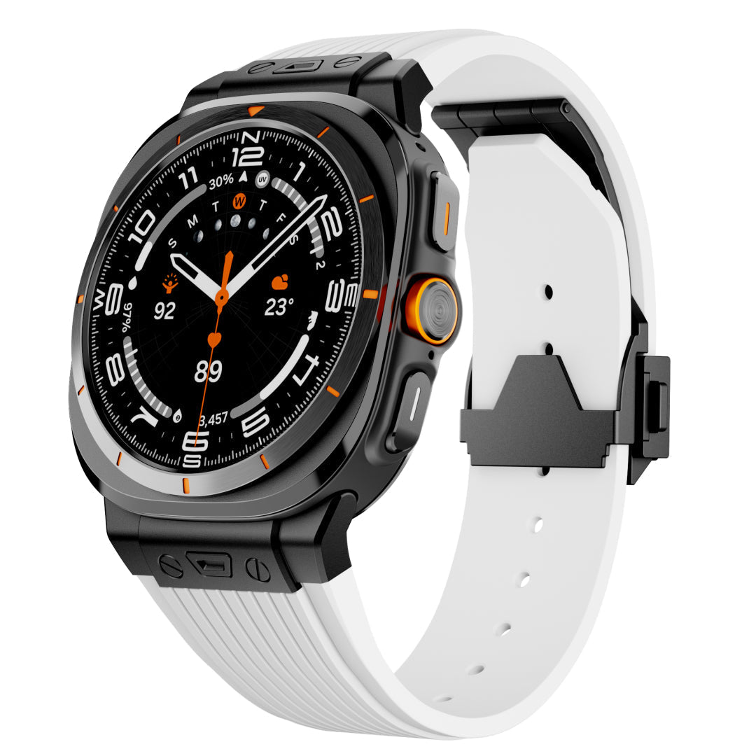 Adventure Silicone Band For Samsung Galaxy Watch Ultra Black Adapter-White Band Galaxy Ultra 47mm Dewell X