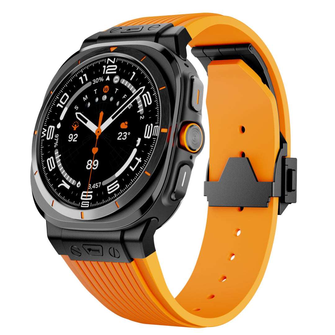 Adventure Silicone Band For Samsung Galaxy Watch Ultra Black Adapter-Orange Band Galaxy Ultra 47mm Dewell X