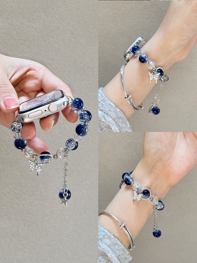 Blue Star Diamond Butterfly Chic Tweed Women's Watch Strap for Apple Watch Ultra/S9/S8/S7/S6/S5/S4/S3/S2/S1 Dewell X