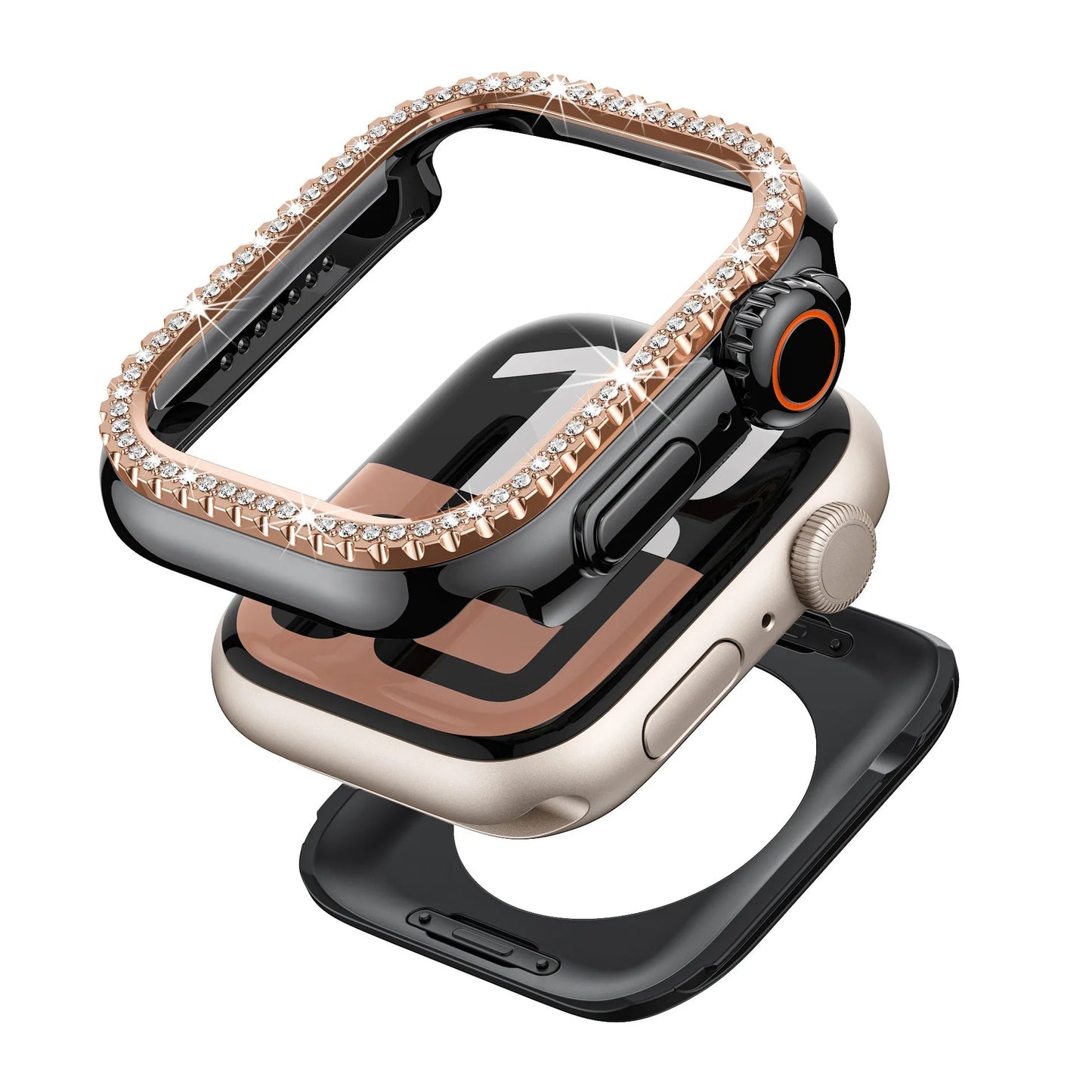 Diamond-Encrusted Apple Watch Case: Compatible with Series 4-9 & SE, Cutout Design Protective Cover Dewell X