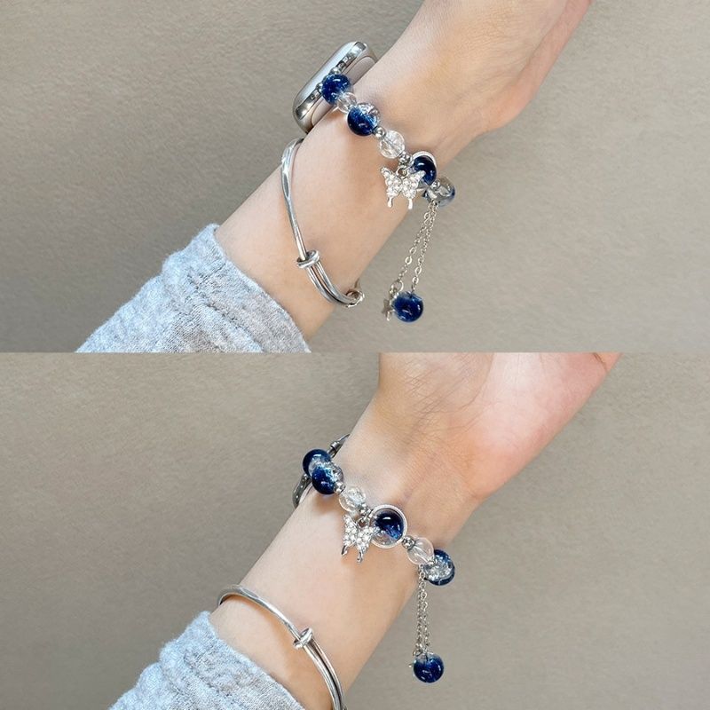 Blue Star Diamond Butterfly Chic Tweed Women's Watch Strap for Apple Watch Ultra/S9/S8/S7/S6/S5/S4/S3/S2/S1 Dewell X