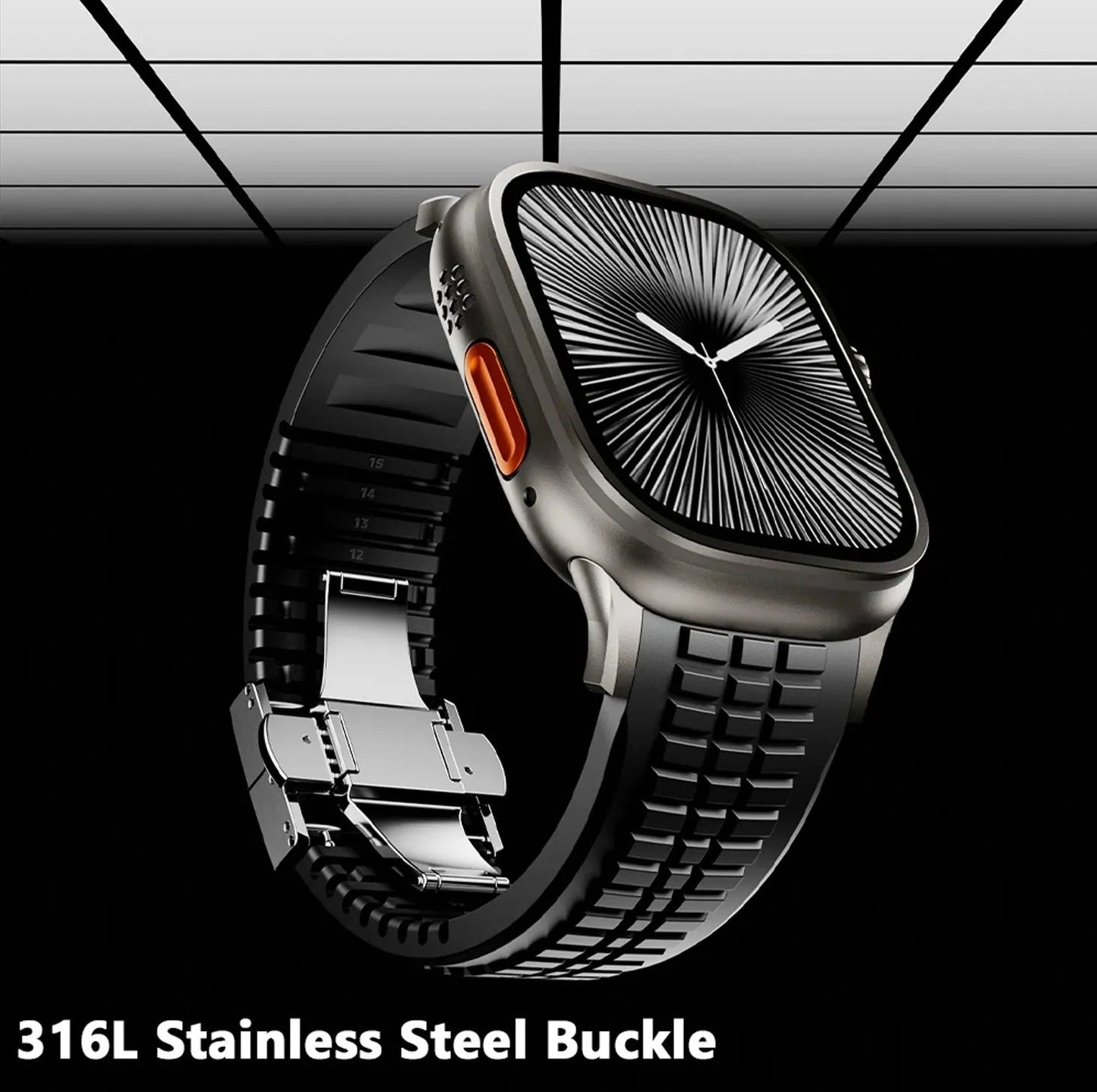 New fluororubber dual press-button watch strap suitable for Apple Watch models 10, 9, 8, 7, 6, 5, SE, Ultra, Series 2, and Series 1 Dewell X