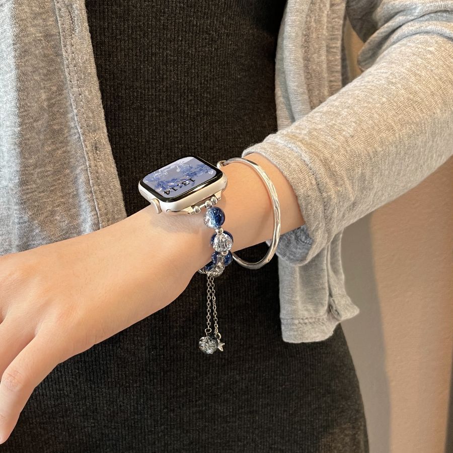 Blue Star Diamond Butterfly Chic Tweed Women's Watch Strap for Apple Watch Ultra/S9/S8/S7/S6/S5/S4/S3/S2/S1 Dewell X