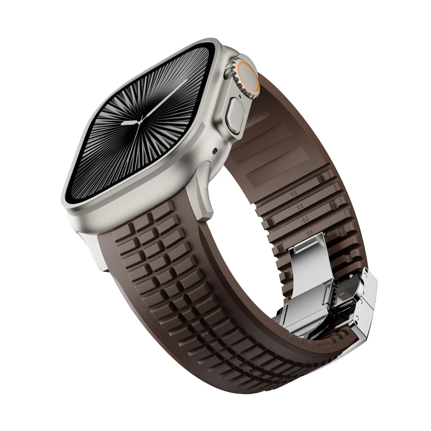 New fluororubber dual press-button watch strap suitable for Apple Watch models 10, 9, 8, 7, 6, 5, SE, Ultra, Series 2, and Series 1 Dewell X