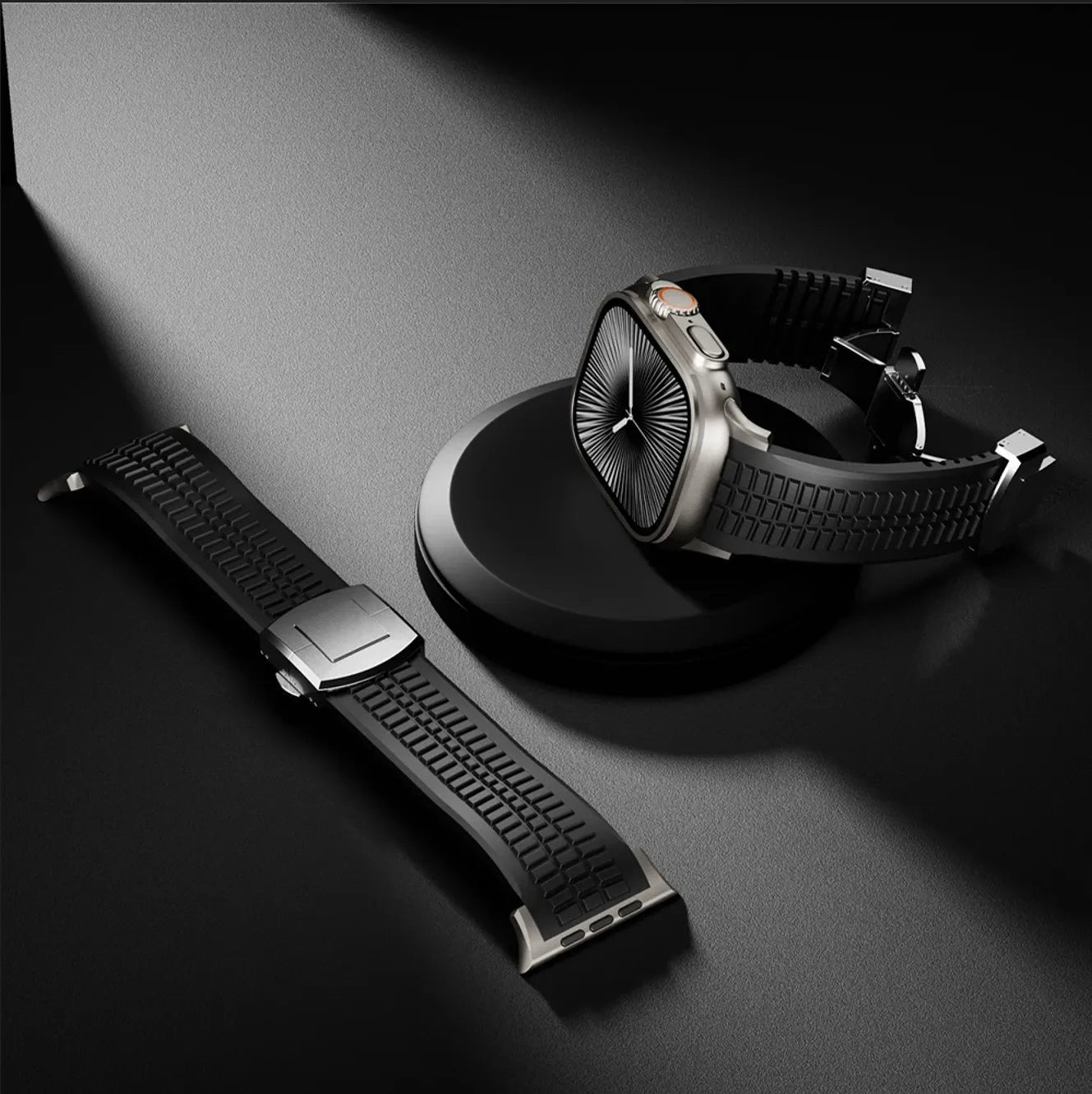 New fluororubber dual press-button watch strap suitable for Apple Watch models 10, 9, 8, 7, 6, 5, SE, Ultra, Series 2, and Series 1 Dewell X