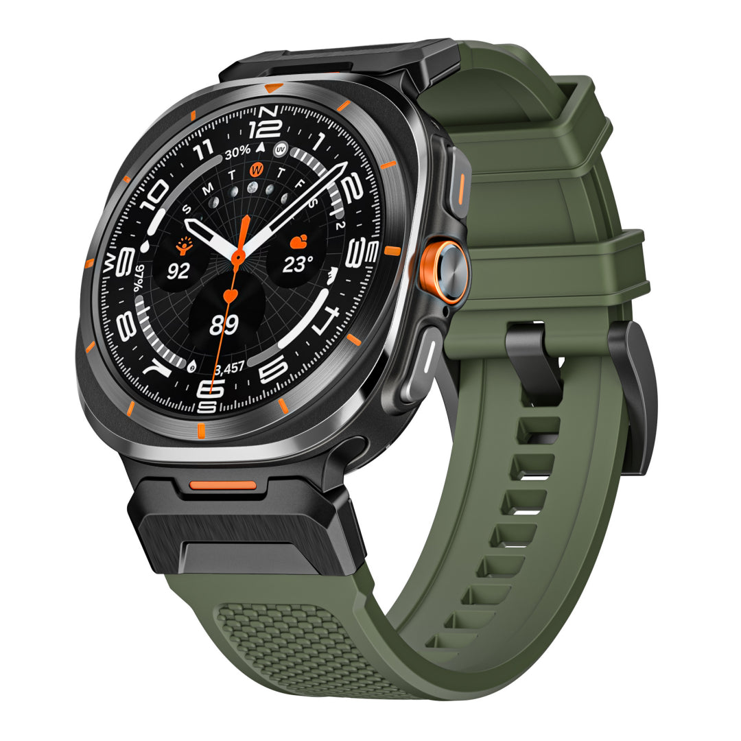 Tactical Silicone Band For Samsung Galaxy Watch Ultra Black Adapter-Green Band Galaxy Ultra 47mm Dewell X