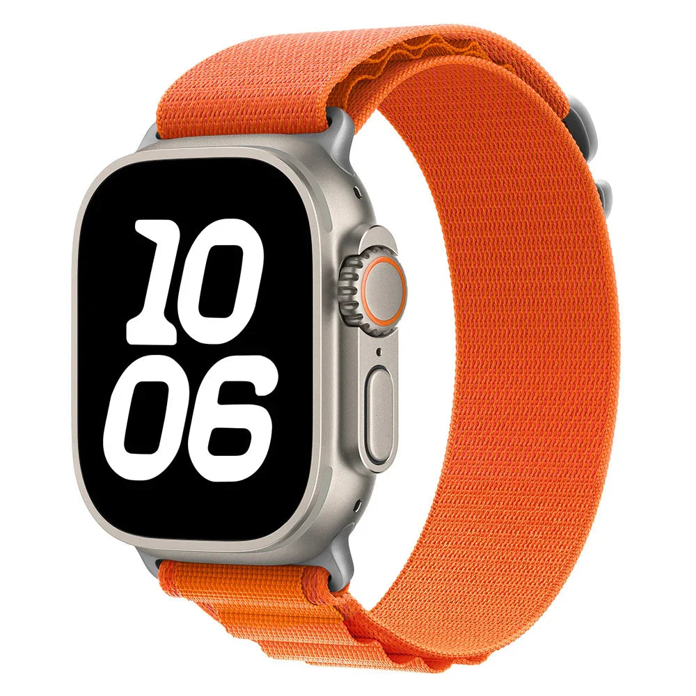 Stretch Alpine Loop Band for Apple Watch – Nylon D-Hook Strap Orange-Silver Adapter Dewell X