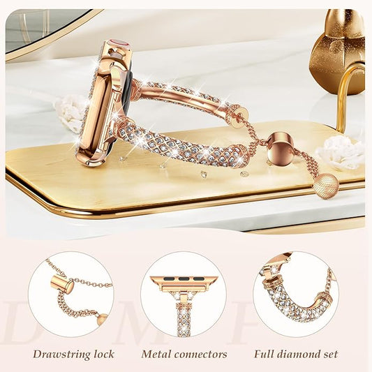 Bling Band Bracelet for Women | Compatible with Apple Watch Series 9/8/7/6/5/4/3/2/1 | Stainless Steel Dressy Metal Strap - Dewell X