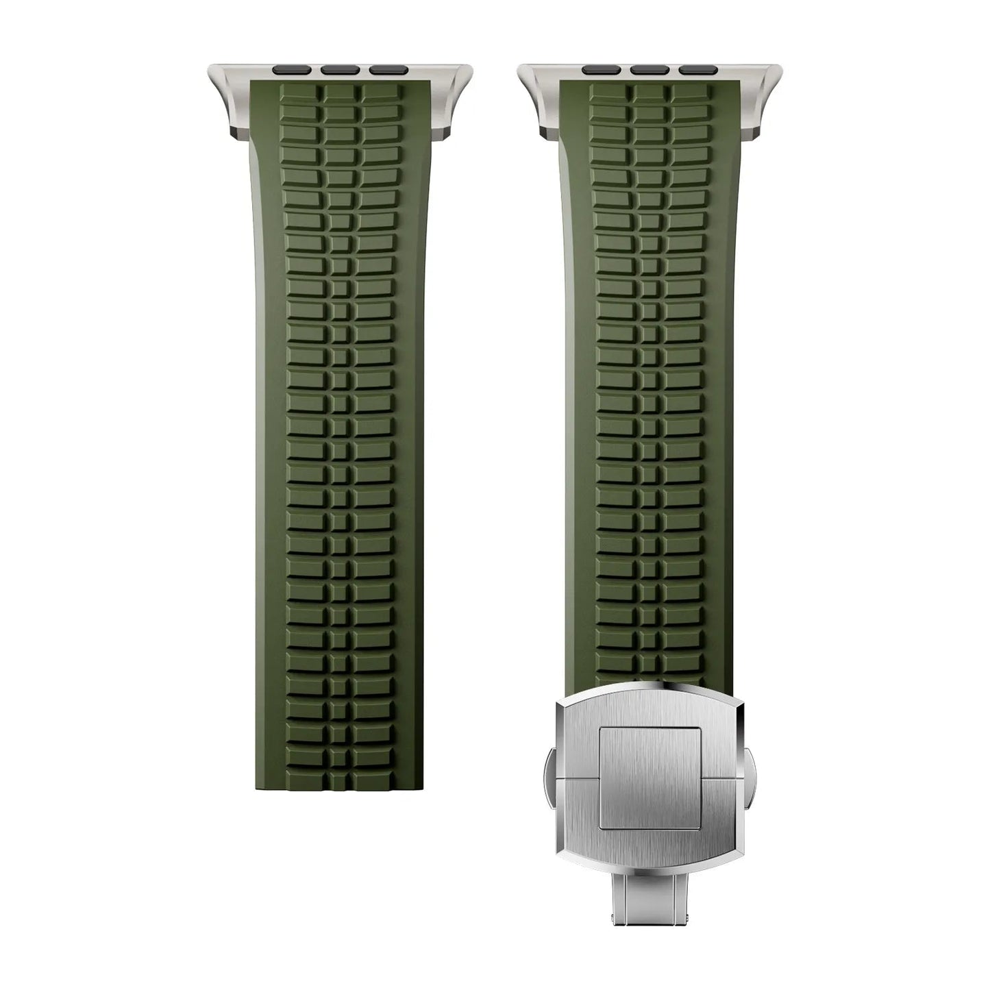 New fluororubber dual press-button watch strap suitable for Apple Watch models 10, 9, 8, 7, 6, 5, SE, Ultra, Series 2, and Series 1 Dewell X