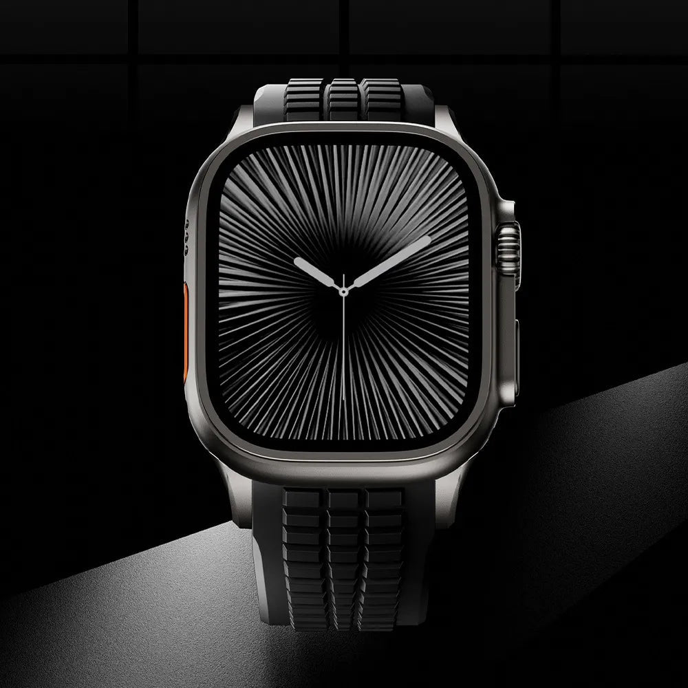 New fluororubber dual press-button watch strap suitable for Apple Watch models 10, 9, 8, 7, 6, 5, SE, Ultra, Series 2, and Series 1 Dewell X
