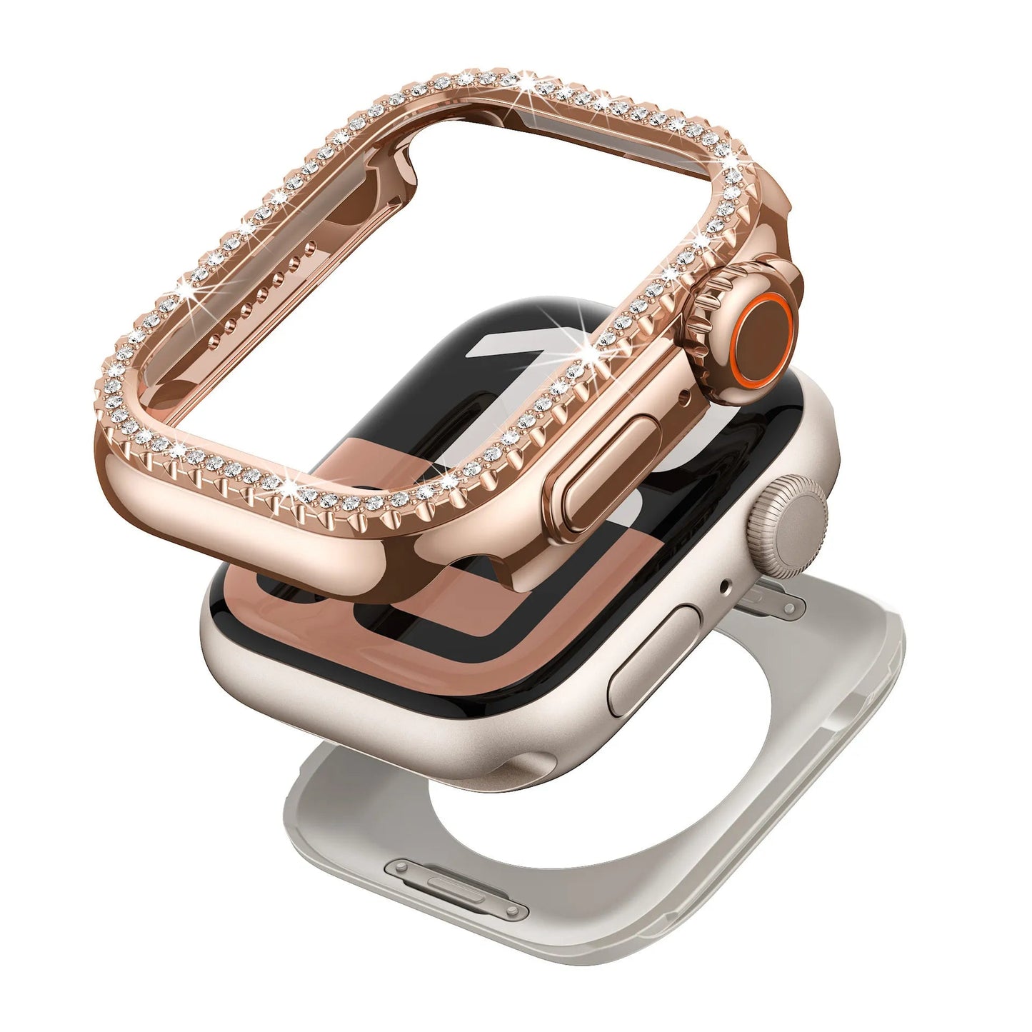 Diamond-Encrusted Apple Watch Case: Compatible with Series 4-9 & SE, Cutout Design Protective Cover Dewell X
