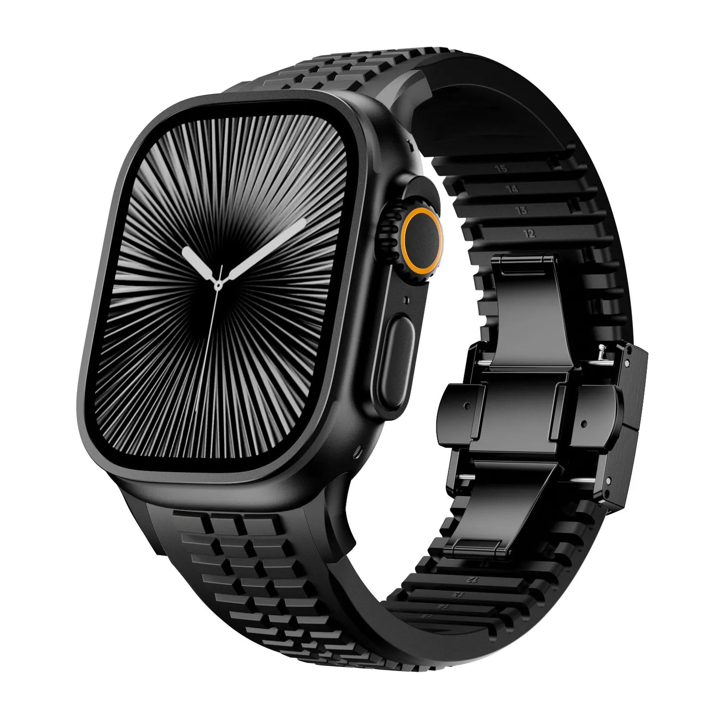 New fluororubber dual press-button watch strap suitable for Apple Watch models 10, 9, 8, 7, 6, 5, SE, Ultra, Series 2, and Series 1 Dewell X