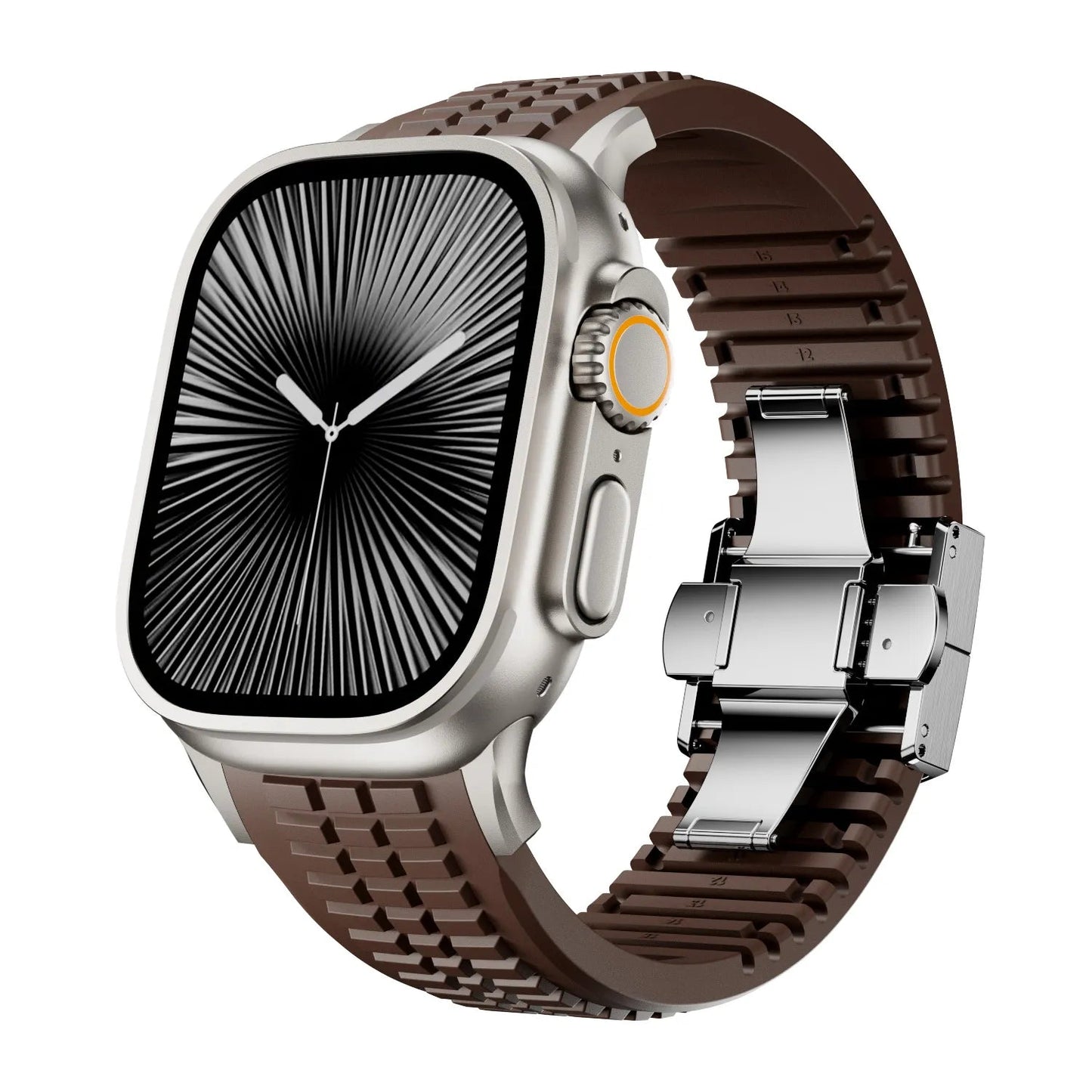 New fluororubber dual press-button watch strap suitable for Apple Watch models 10, 9, 8, 7, 6, 5, SE, Ultra, Series 2, and Series 1 Dewell X