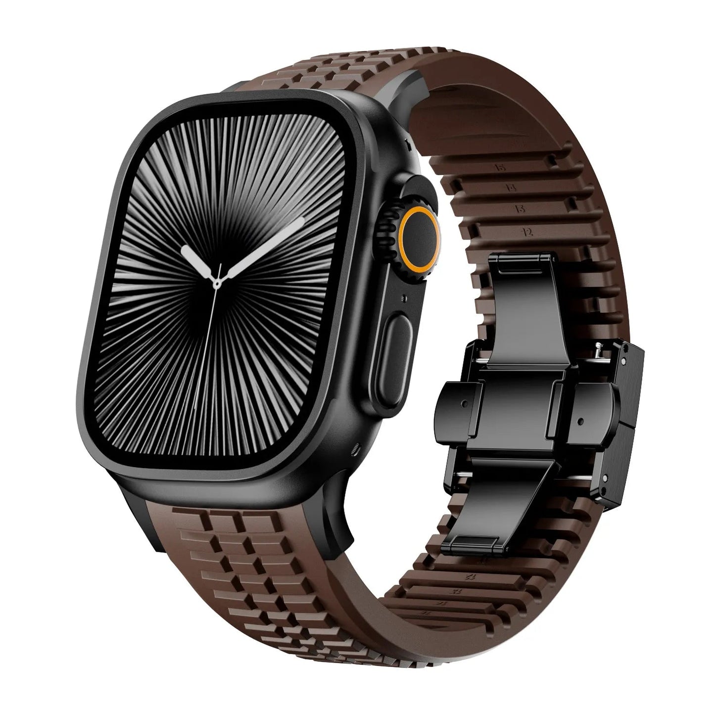 New fluororubber dual press-button watch strap suitable for Apple Watch models 10, 9, 8, 7, 6, 5, SE, Ultra, Series 2, and Series 1 Dewell X