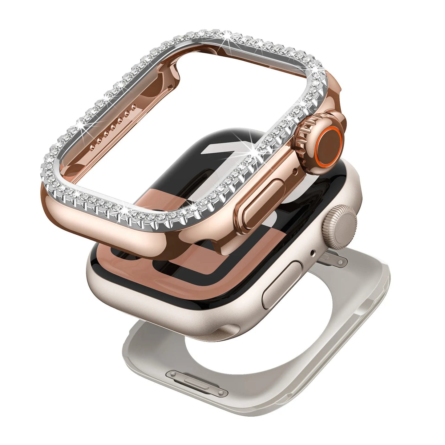 Diamond-Encrusted Apple Watch Case: Compatible with Series 4-9 & SE, Cutout Design Protective Cover Dewell X