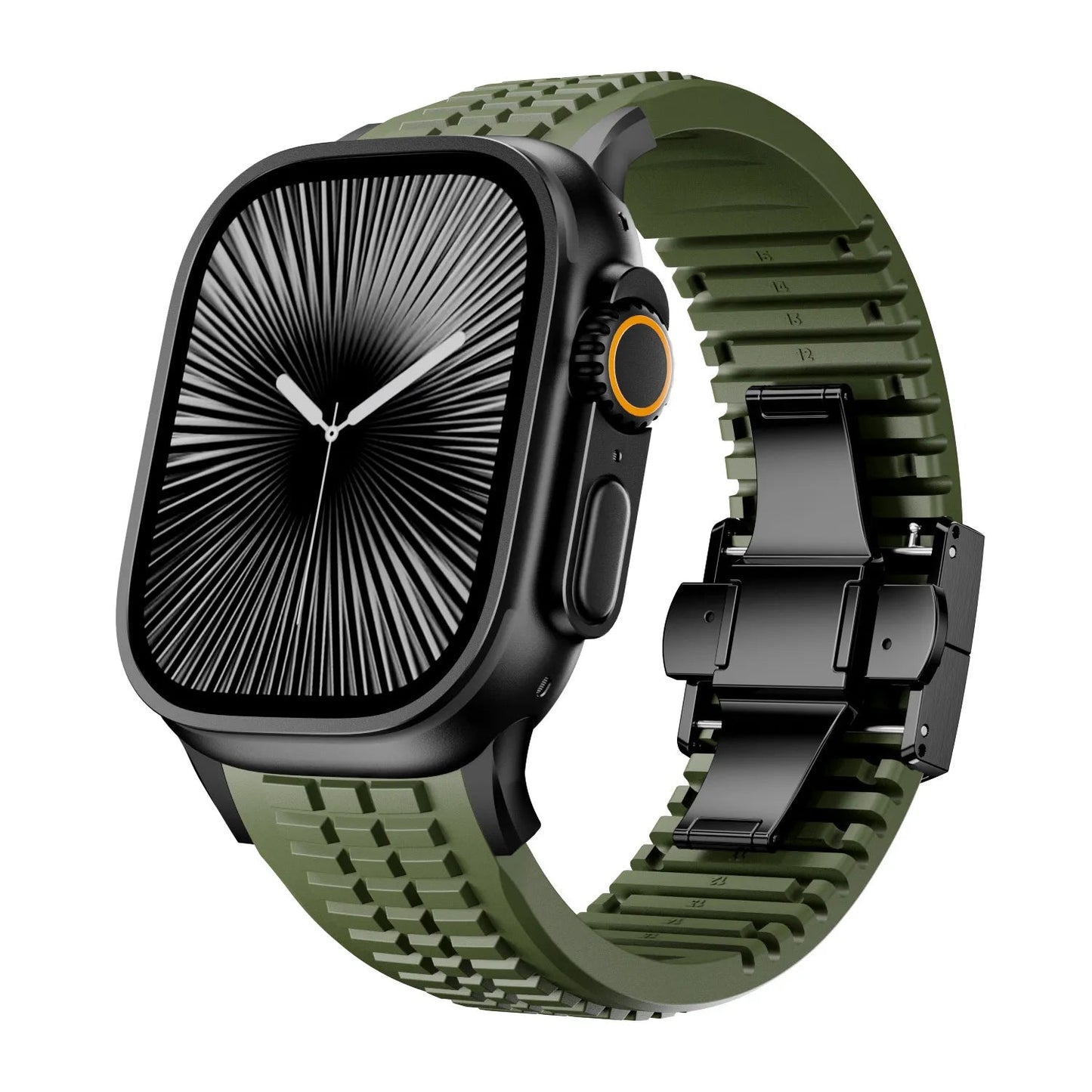 New fluororubber dual press-button watch strap suitable for Apple Watch models 10, 9, 8, 7, 6, 5, SE, Ultra, Series 2, and Series 1 Dewell X