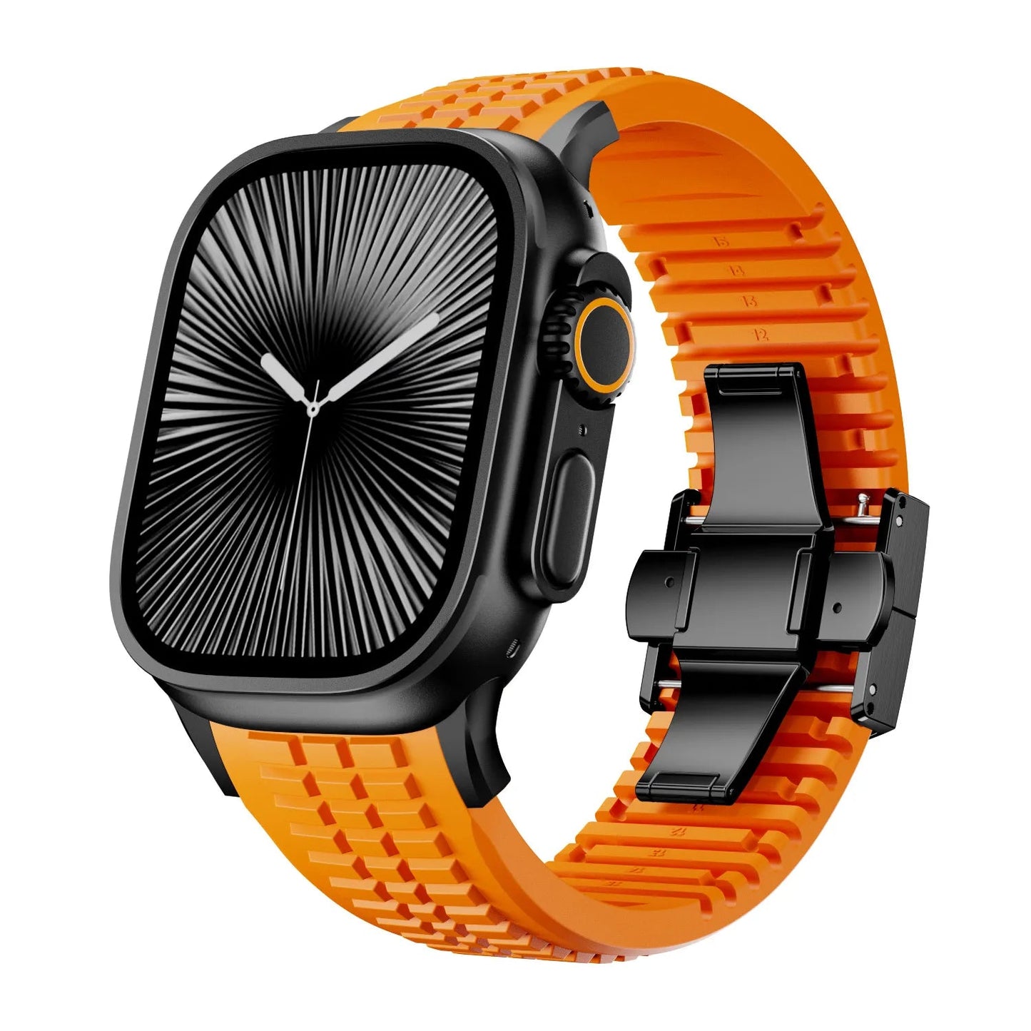 New fluororubber dual press-button watch strap suitable for Apple Watch models 10, 9, 8, 7, 6, 5, SE, Ultra, Series 2, and Series 1 Dewell X
