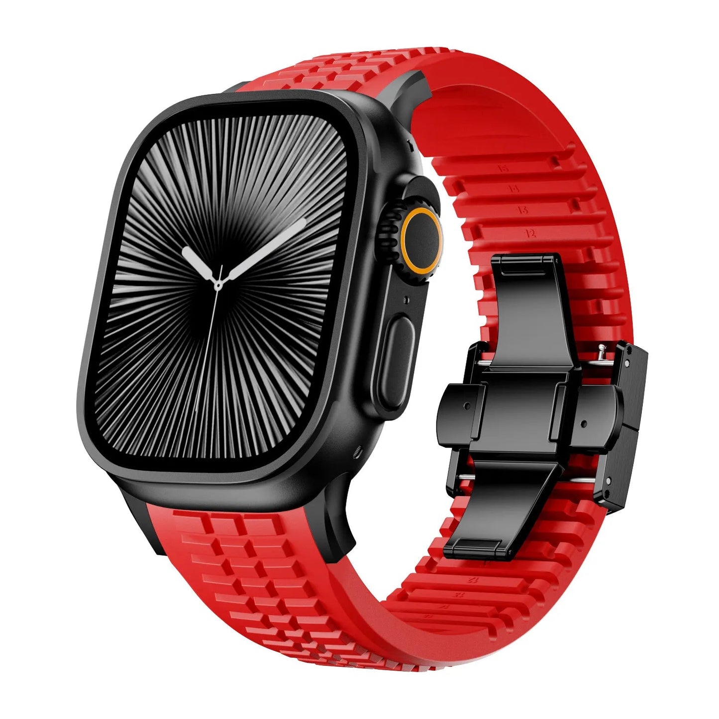 New fluororubber dual press-button watch strap suitable for Apple Watch models 10, 9, 8, 7, 6, 5, SE, Ultra, Series 2, and Series 1 Dewell X