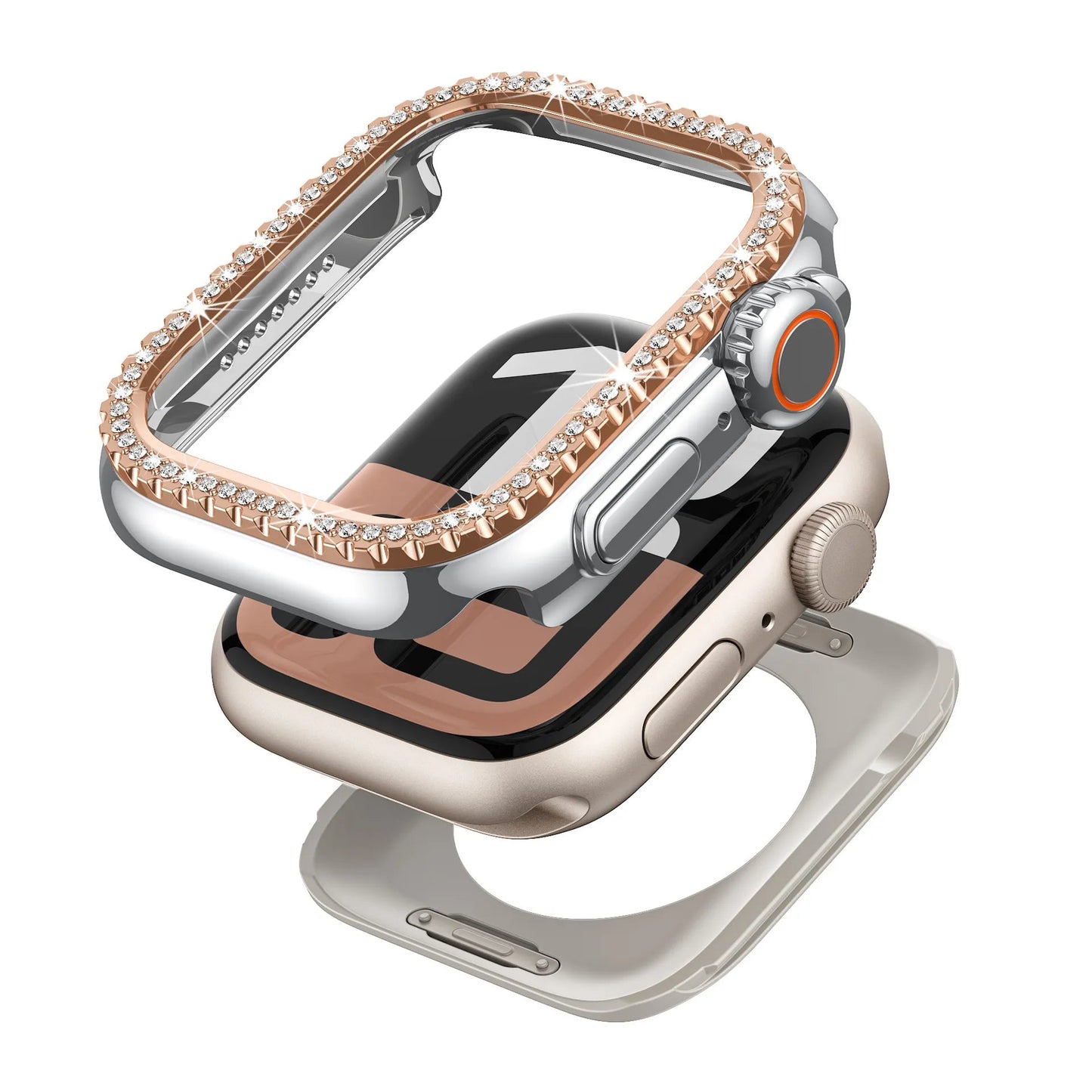 Diamond-Encrusted Apple Watch Case: Compatible with Series 4-9 & SE, Cutout Design Protective Cover Dewell X