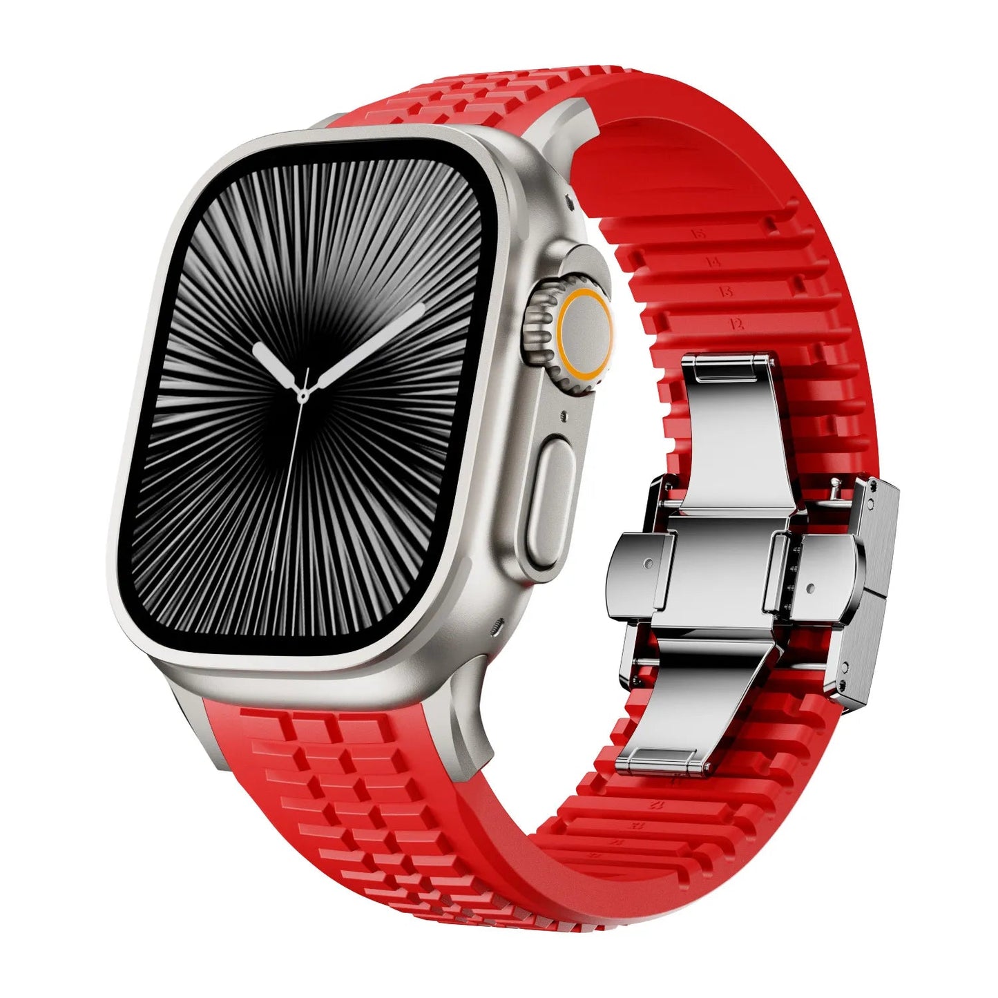 New fluororubber dual press-button watch strap suitable for Apple Watch models 10, 9, 8, 7, 6, 5, SE, Ultra, Series 2, and Series 1 Dewell X