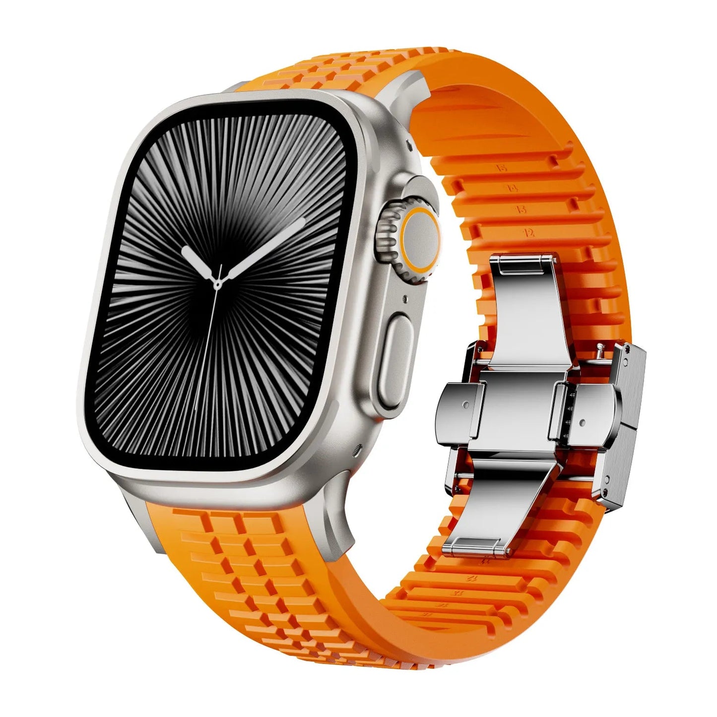 New fluororubber dual press-button watch strap suitable for Apple Watch models 10, 9, 8, 7, 6, 5, SE, Ultra, Series 2, and Series 1 Dewell X