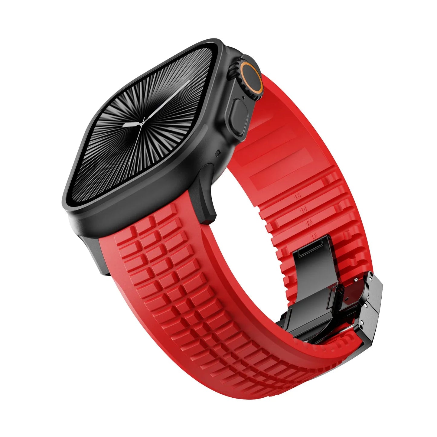 New fluororubber dual press-button watch strap suitable for Apple Watch models 10, 9, 8, 7, 6, 5, SE, Ultra, Series 2, and Series 1 Dewell X