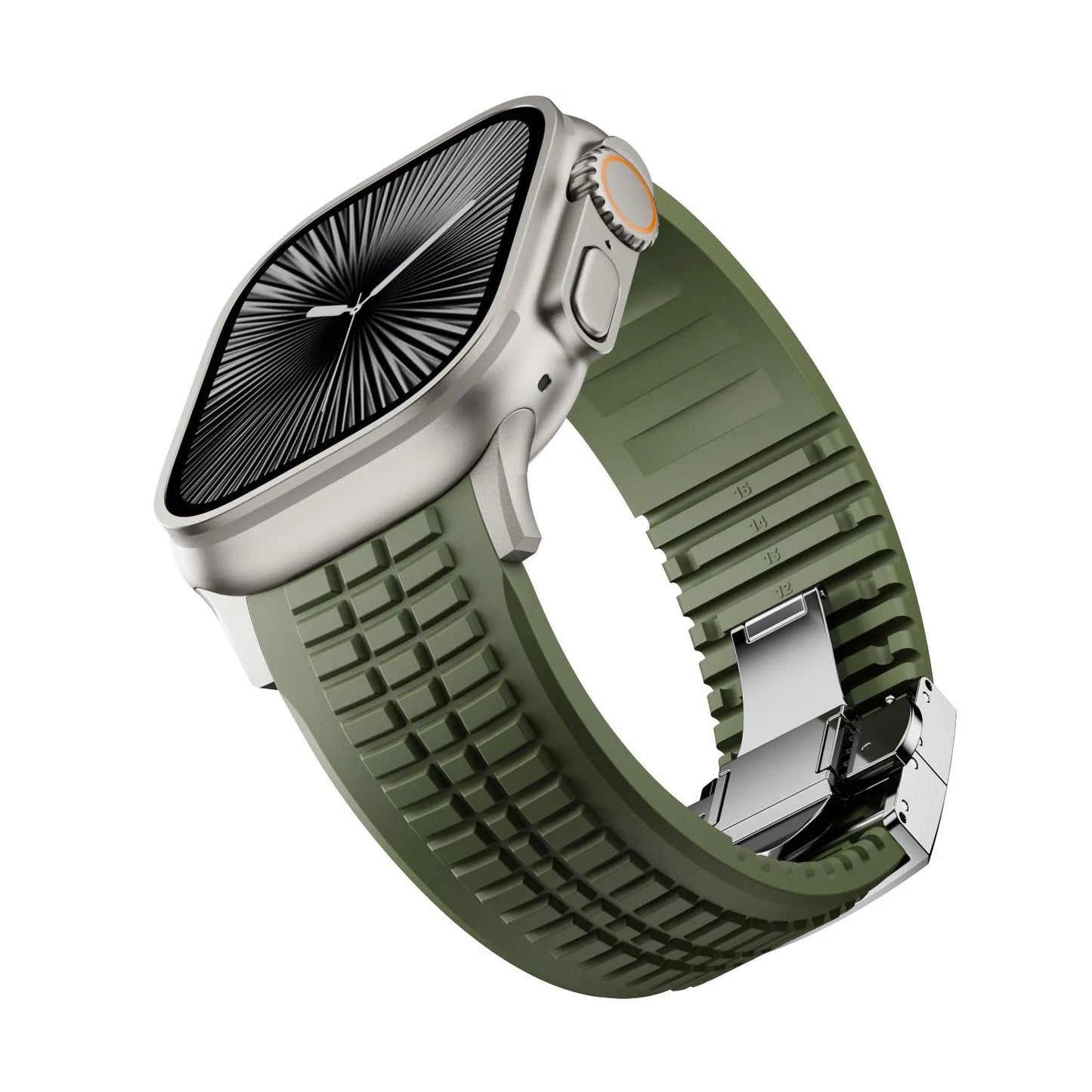 New fluororubber dual press-button watch strap suitable for Apple Watch models 10, 9, 8, 7, 6, 5, SE, Ultra, Series 2, and Series 1 Dewell X