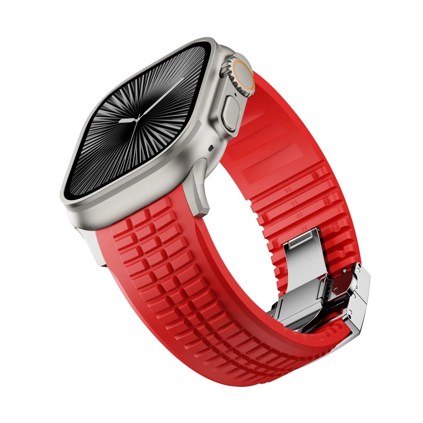 New fluororubber dual press-button watch strap suitable for Apple Watch models 10, 9, 8, 7, 6, 5, SE, Ultra, Series 2, and Series 1 Dewell X