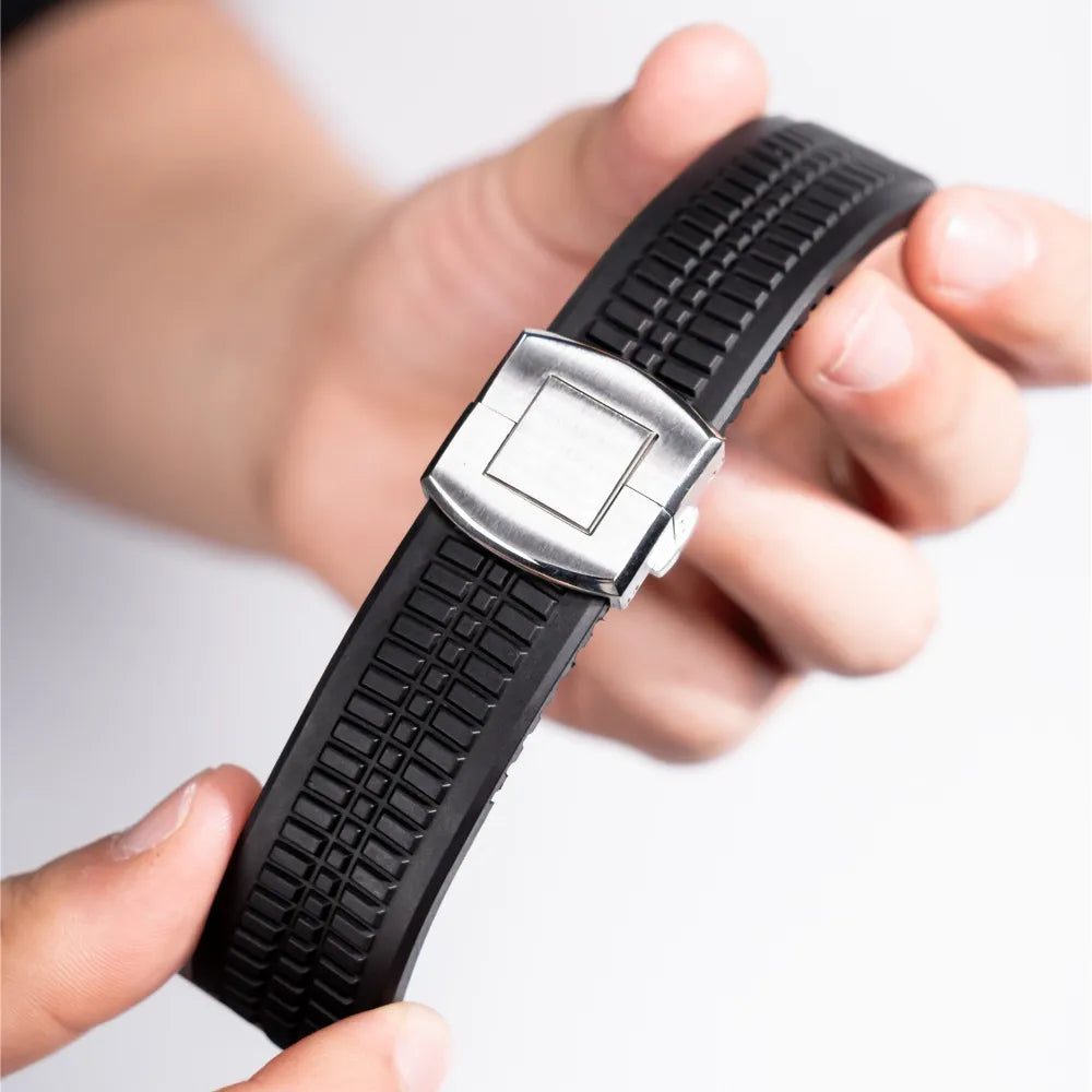 New fluororubber dual press-button watch strap suitable for Apple Watch models 10, 9, 8, 7, 6, 5, SE, Ultra, Series 2, and Series 1 Dewell X