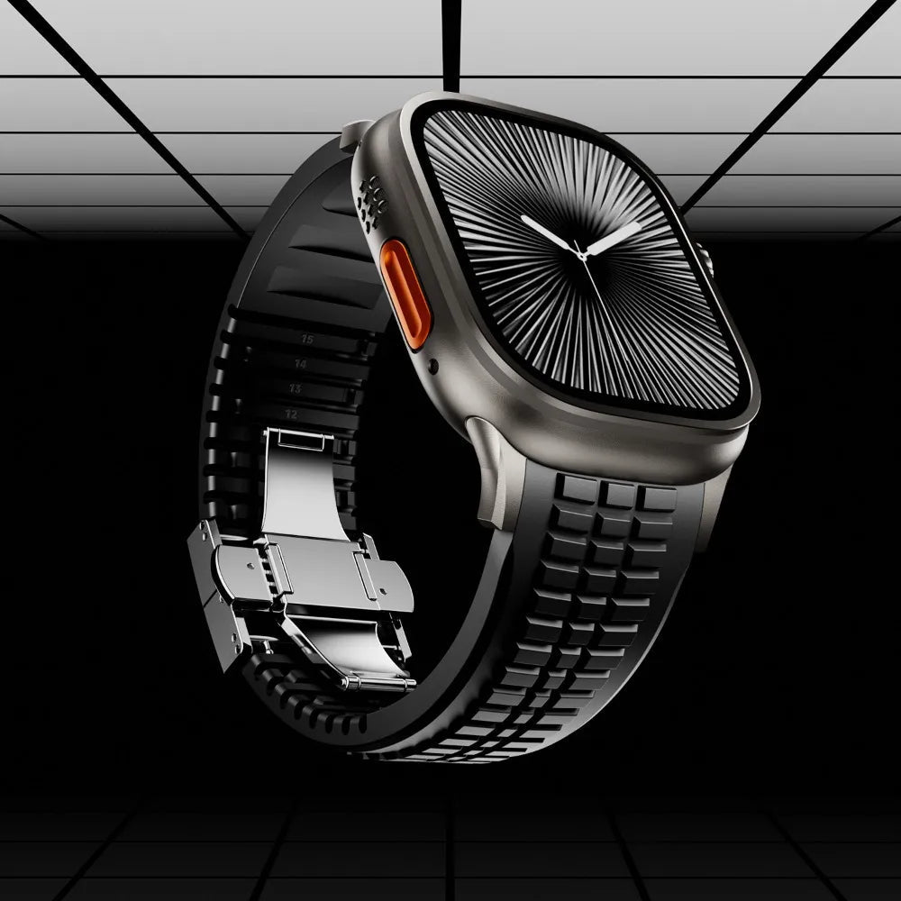 New fluororubber dual press-button watch strap suitable for Apple Watch models 10, 9, 8, 7, 6, 5, SE, Ultra, Series 2, and Series 1 Dewell X