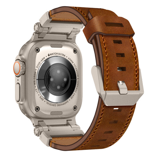 Leather Tactical Band for Apple Watch Ultra – 26mm Wide, Mecha-Style Connectors, Adventure-Ready - Dewell X
