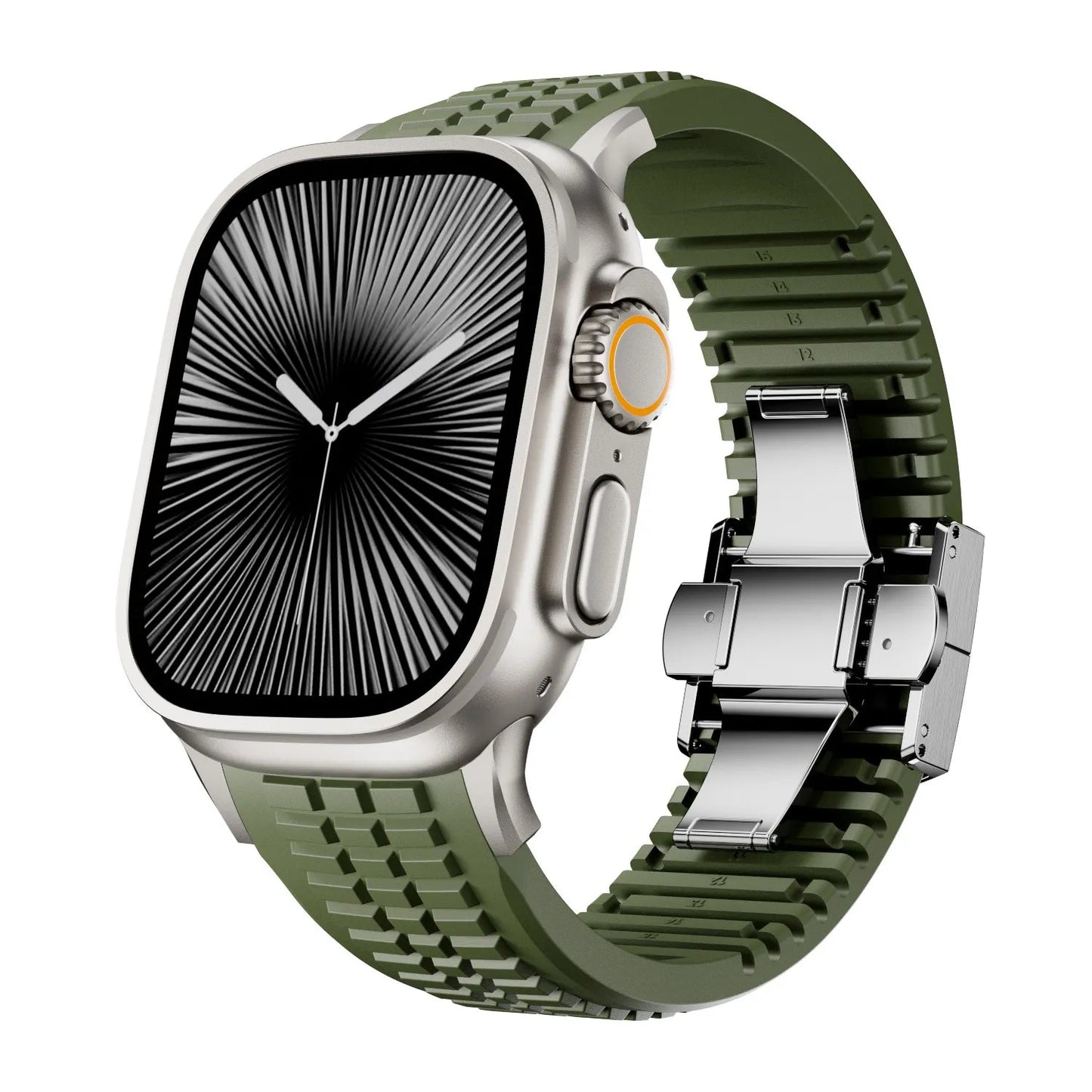 New fluororubber dual press-button watch strap suitable for Apple Watch models 10, 9, 8, 7, 6, 5, SE, Ultra, Series 2, and Series 1 Dewell X