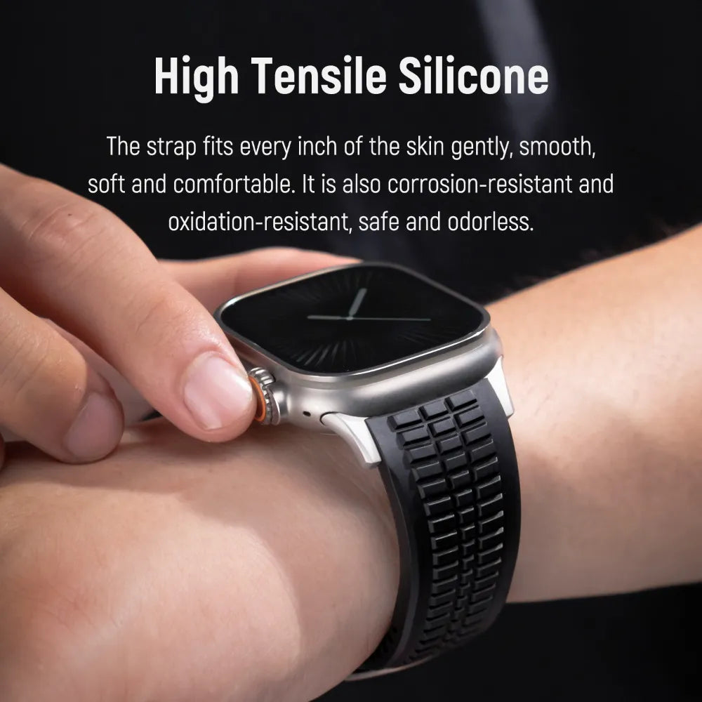 New fluororubber dual press-button watch strap suitable for Apple Watch models 10, 9, 8, 7, 6, 5, SE, Ultra, Series 2, and Series 1 Dewell X