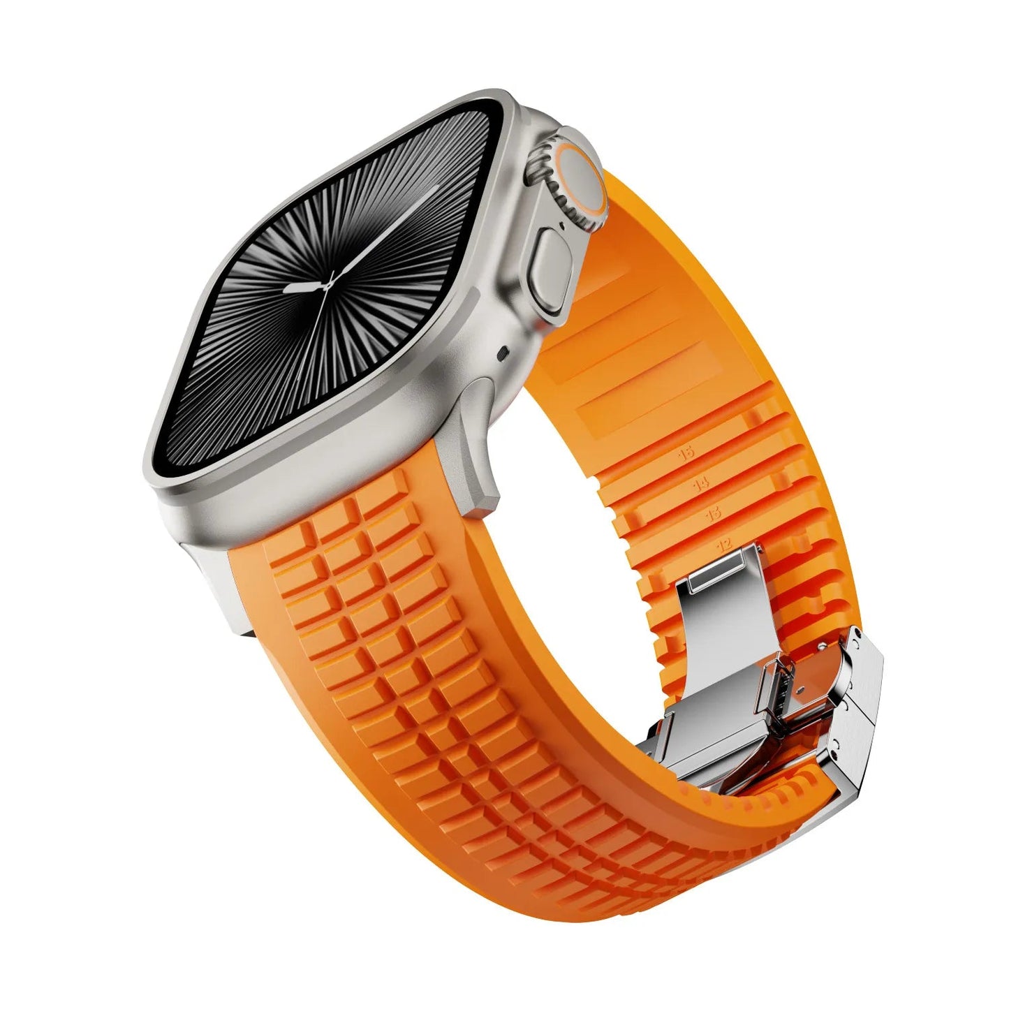 New fluororubber dual press-button watch strap suitable for Apple Watch models 10, 9, 8, 7, 6, 5, SE, Ultra, Series 2, and Series 1 Dewell X