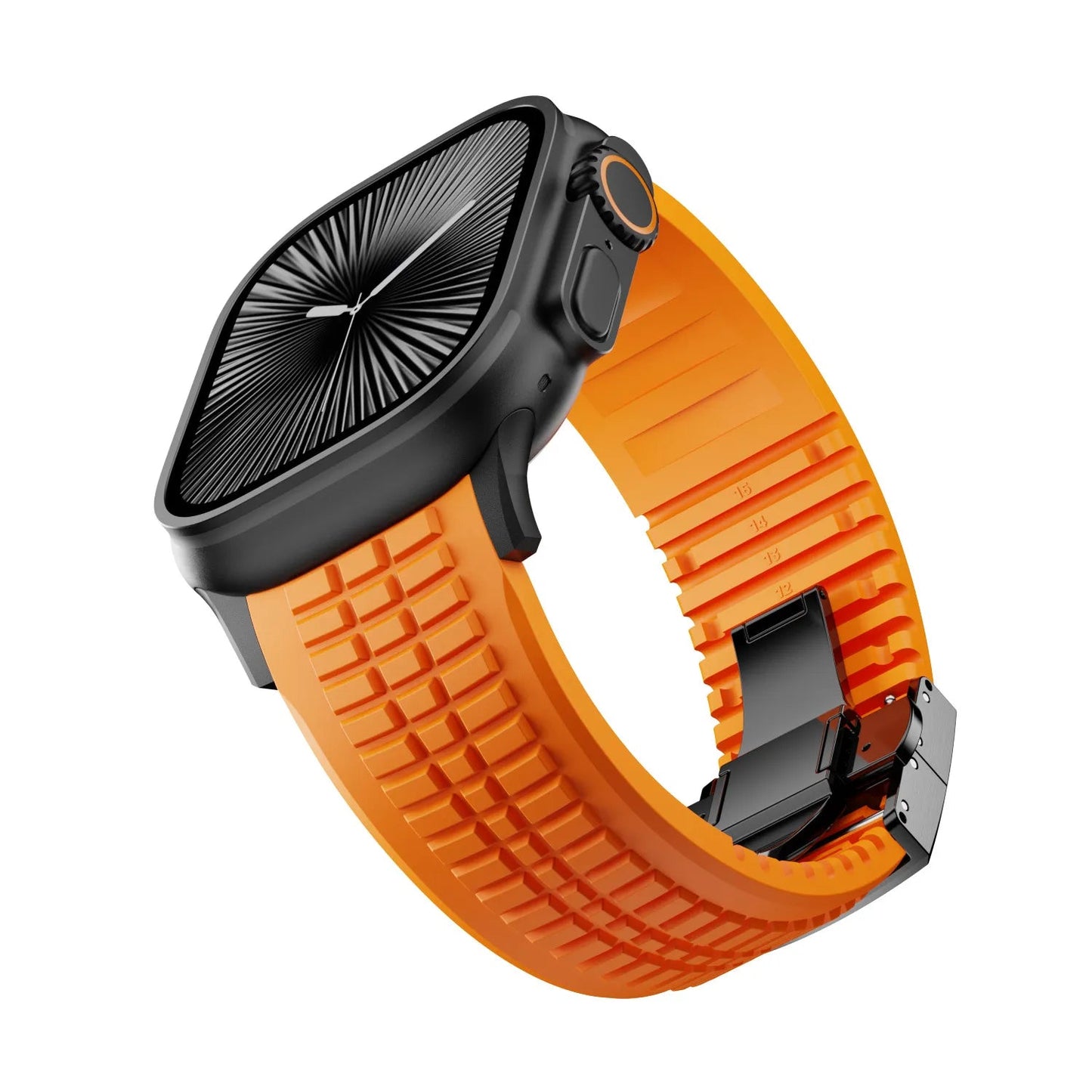 New fluororubber dual press-button watch strap suitable for Apple Watch models 10, 9, 8, 7, 6, 5, SE, Ultra, Series 2, and Series 1 Dewell X