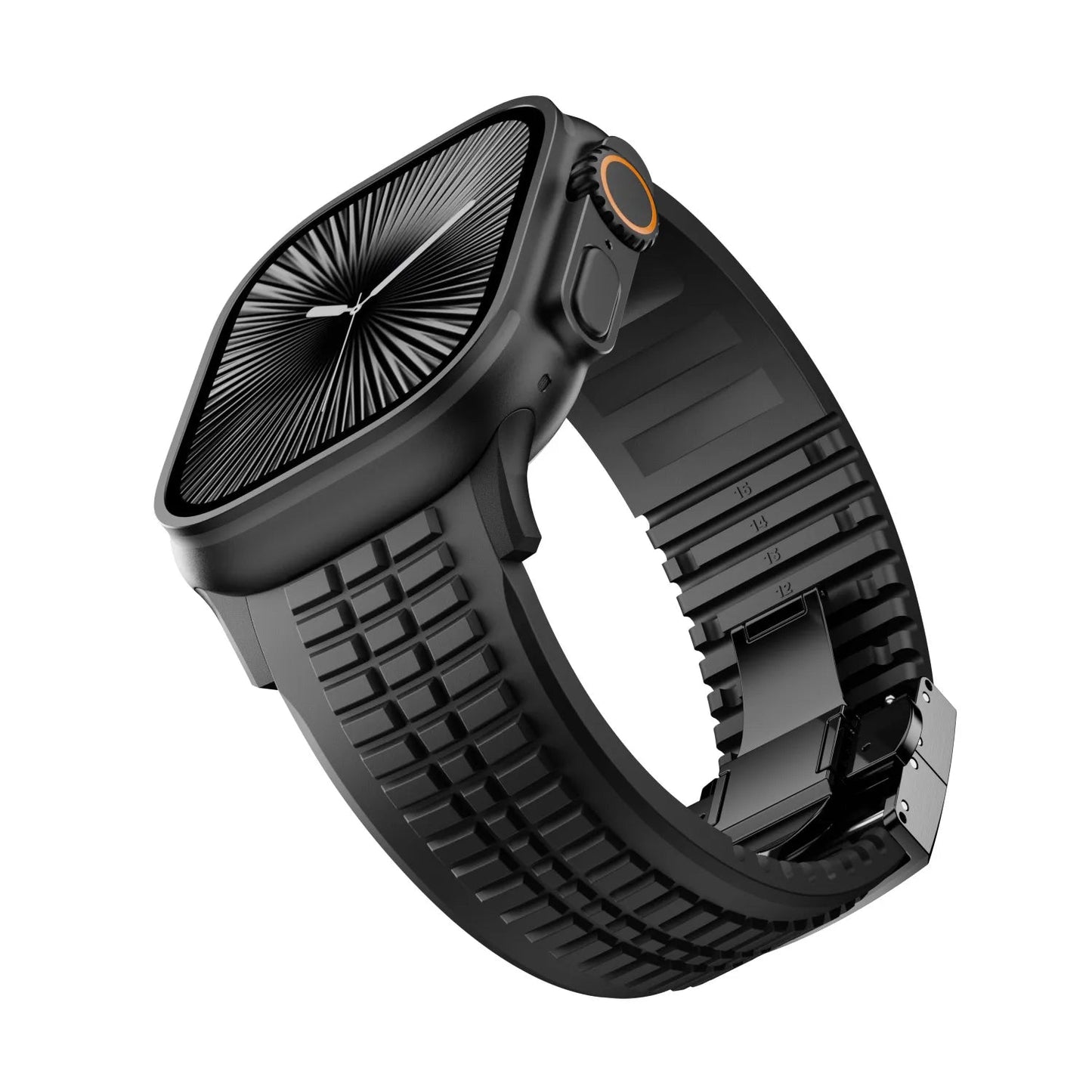 New fluororubber dual press-button watch strap suitable for Apple Watch models 10, 9, 8, 7, 6, 5, SE, Ultra, Series 2, and Series 1 Dewell X