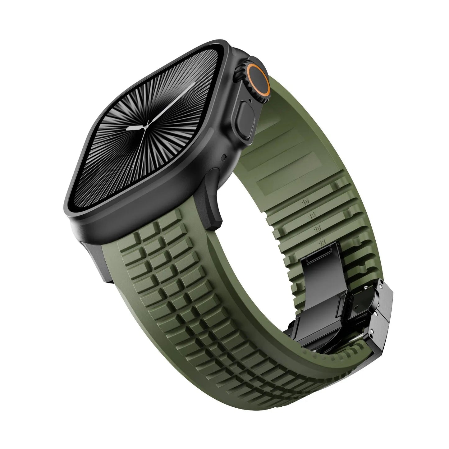 New fluororubber dual press-button watch strap suitable for Apple Watch models 10, 9, 8, 7, 6, 5, SE, Ultra, Series 2, and Series 1 Dewell X