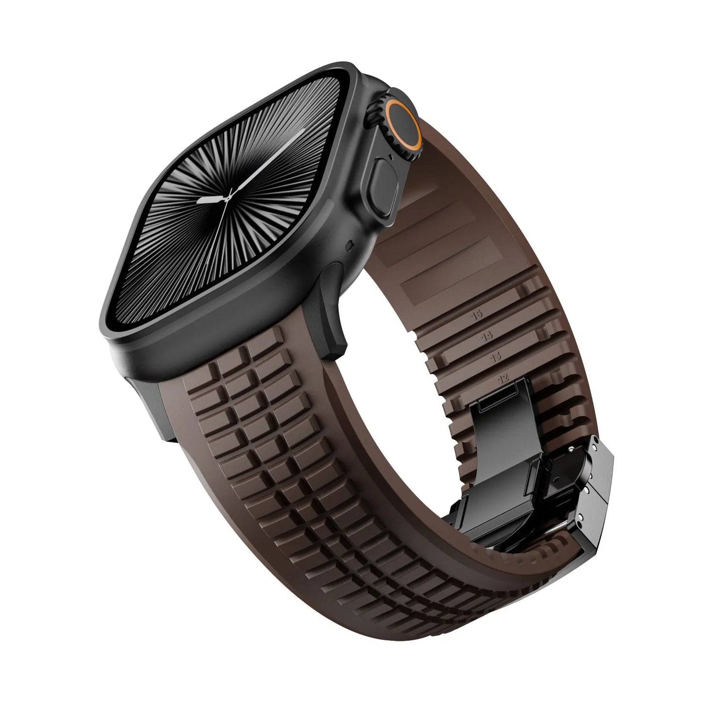 New fluororubber dual press-button watch strap suitable for Apple Watch models 10, 9, 8, 7, 6, 5, SE, Ultra, Series 2, and Series 1 Dewell X