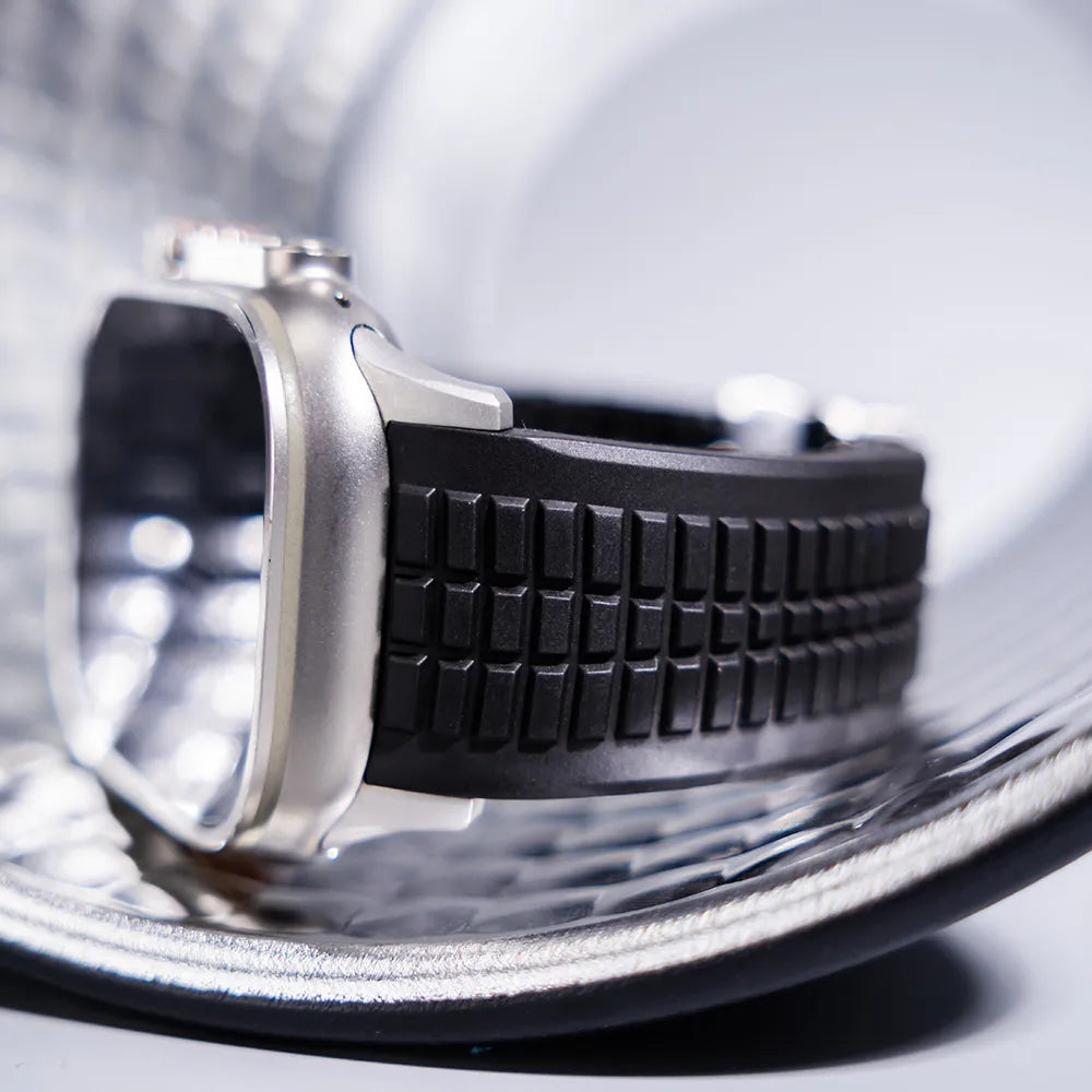 New fluororubber dual press-button watch strap suitable for Apple Watch models 10, 9, 8, 7, 6, 5, SE, Ultra, Series 2, and Series 1 Dewell X