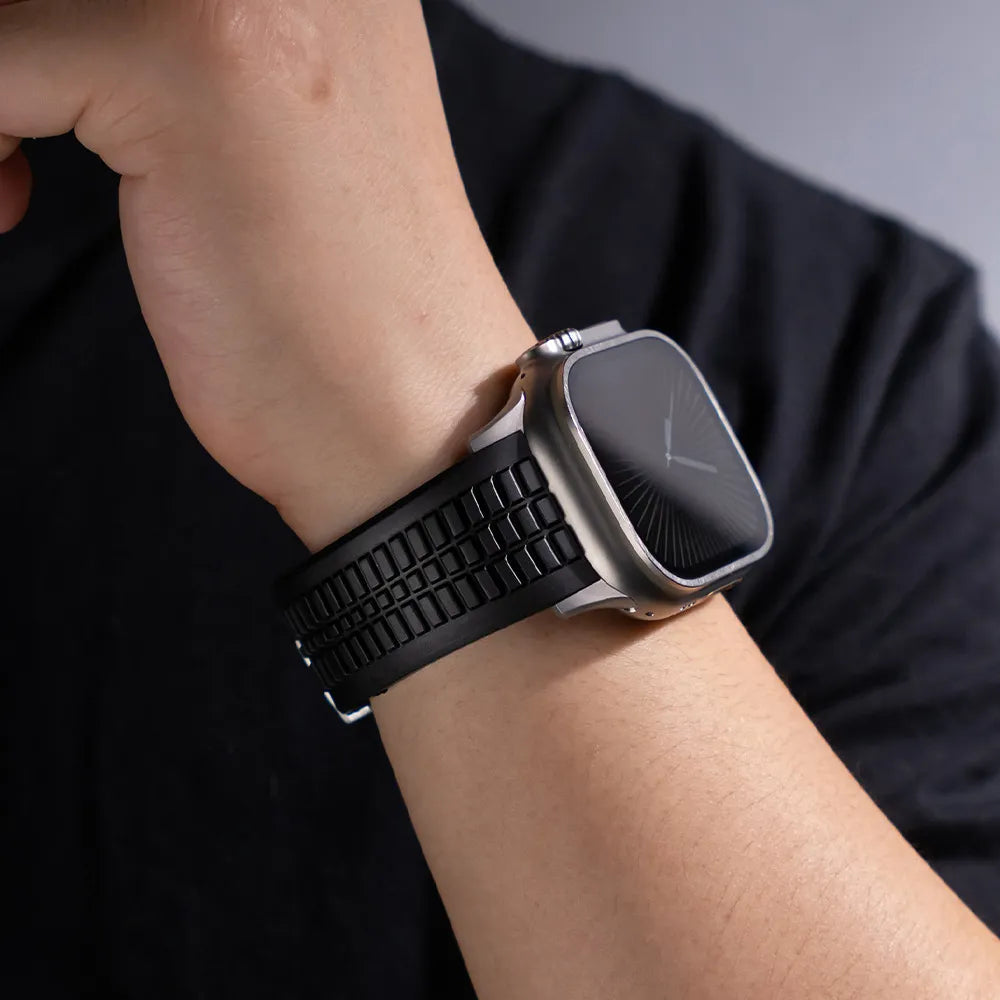 New fluororubber dual press-button watch strap suitable for Apple Watch models 10, 9, 8, 7, 6, 5, SE, Ultra, Series 2, and Series 1 Dewell X
