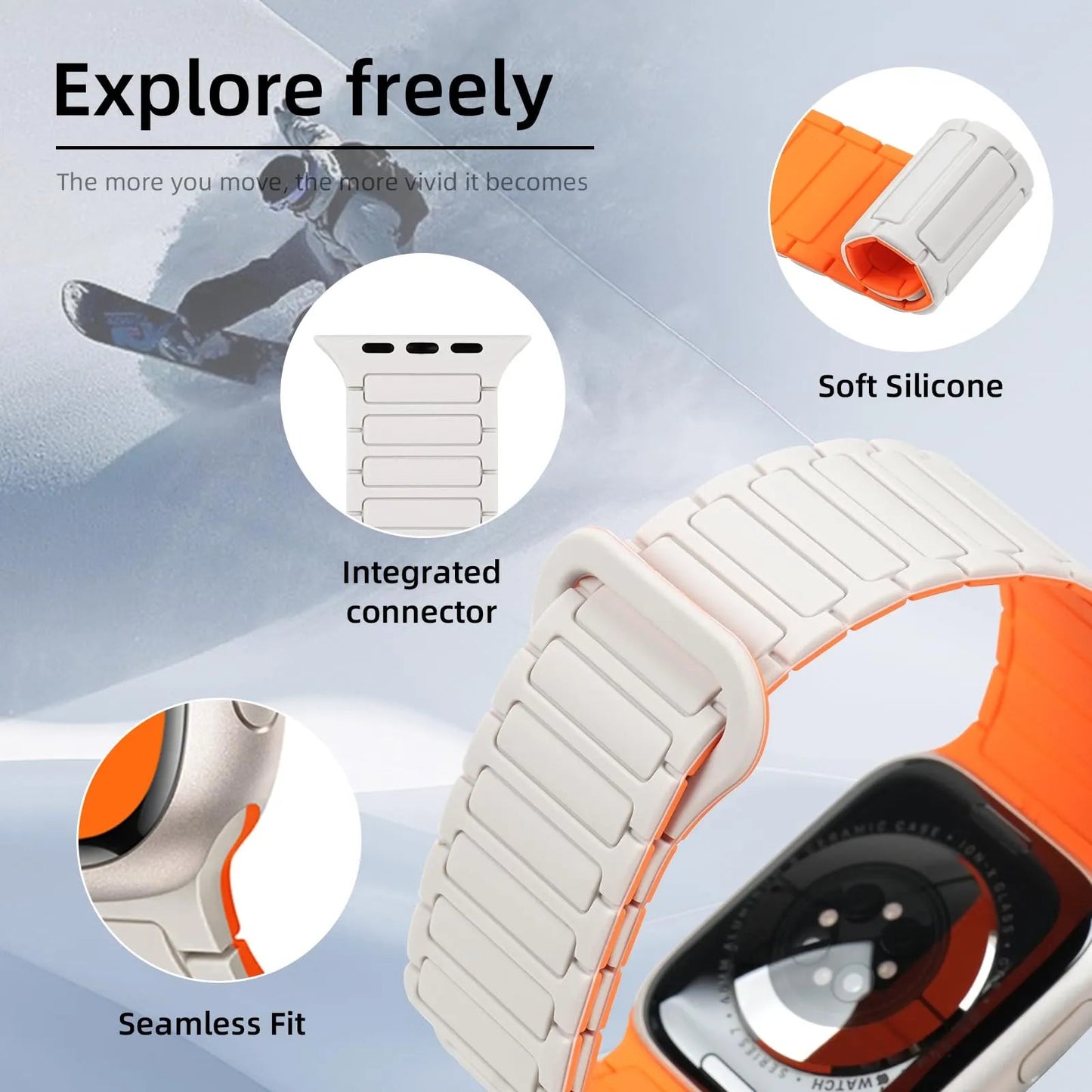 Magnetic Silicone Band for Apple Watch – Compatible with Ultra 2, Ultra, Series 1–10, SE (38–49mm) Dewell X