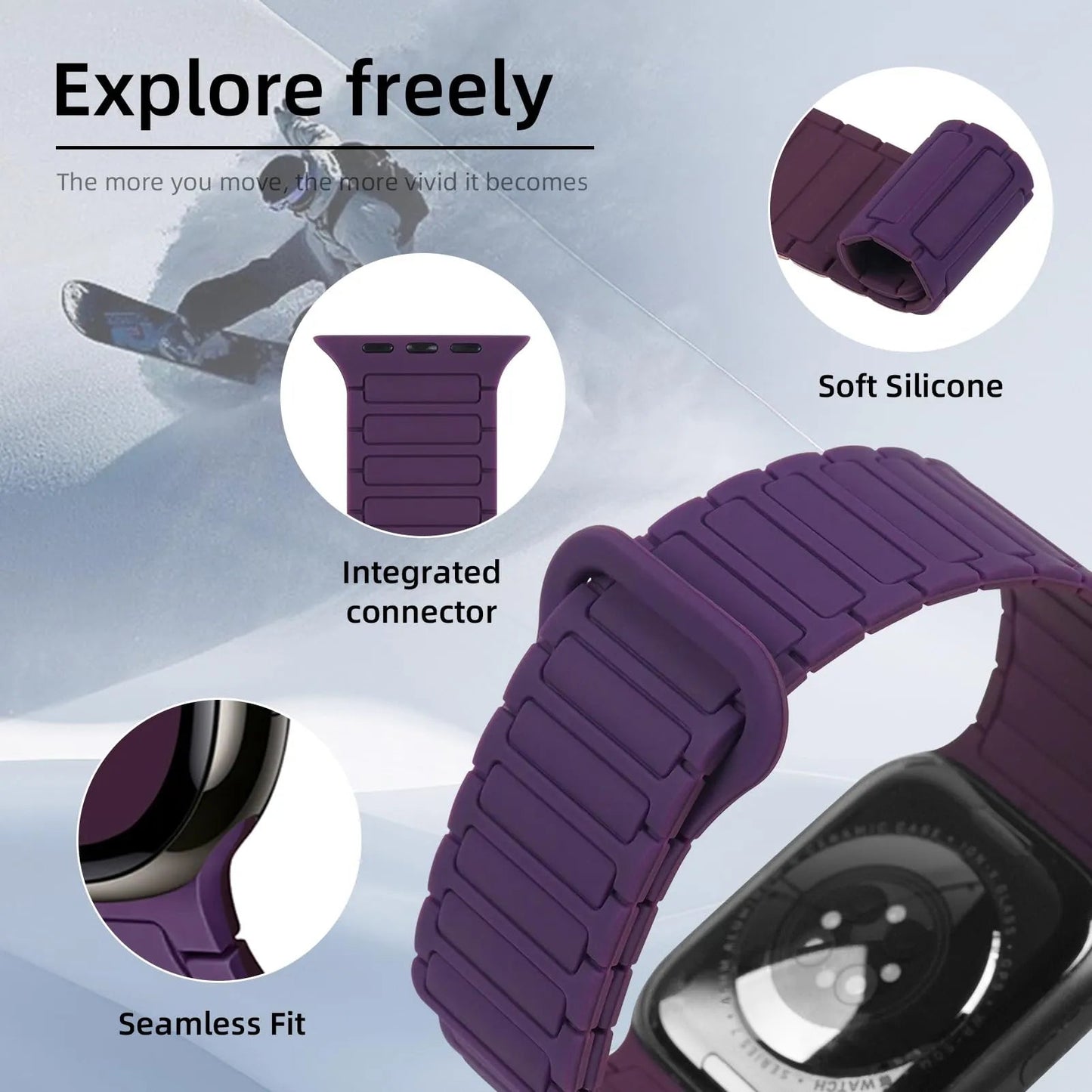 Magnetic Silicone Band for Apple Watch – Compatible with Ultra 2, Ultra, Series 1–10, SE (38–49mm) Dewell X