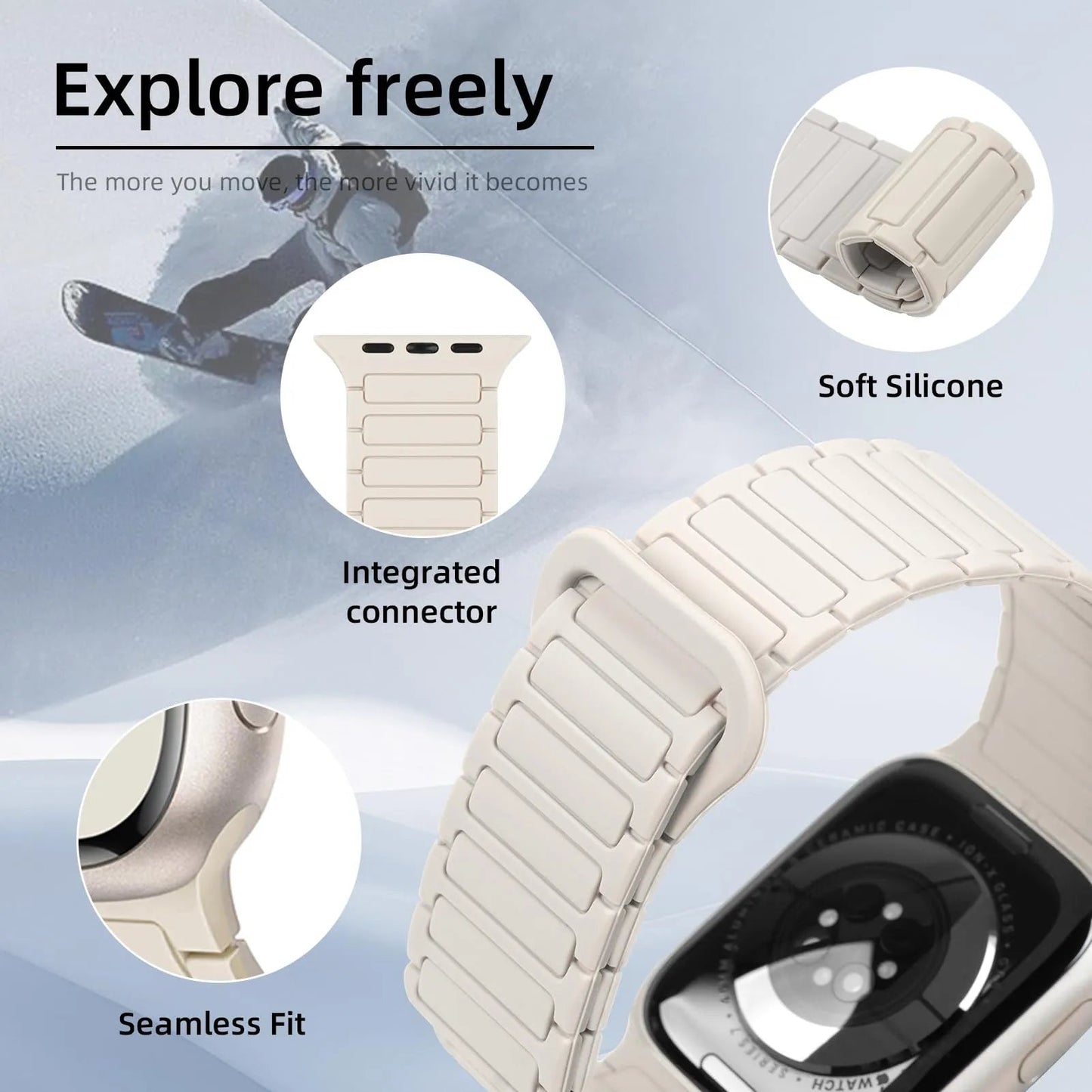 Magnetic Silicone Band for Apple Watch – Compatible with Ultra 2, Ultra, Series 1–10, SE (38–49mm) Dewell X