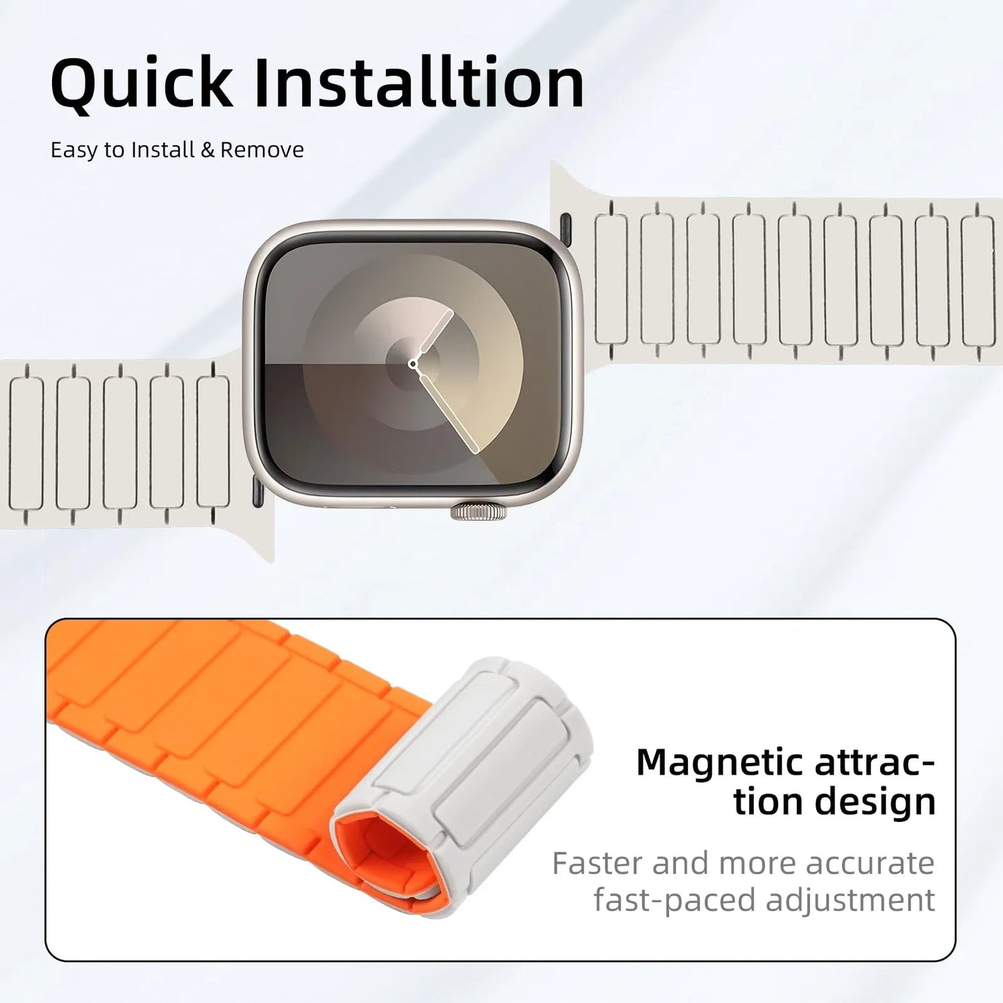 Magnetic Silicone Band for Apple Watch – Compatible with Ultra 2, Ultra, Series 1–10, SE (38–49mm) Dewell X