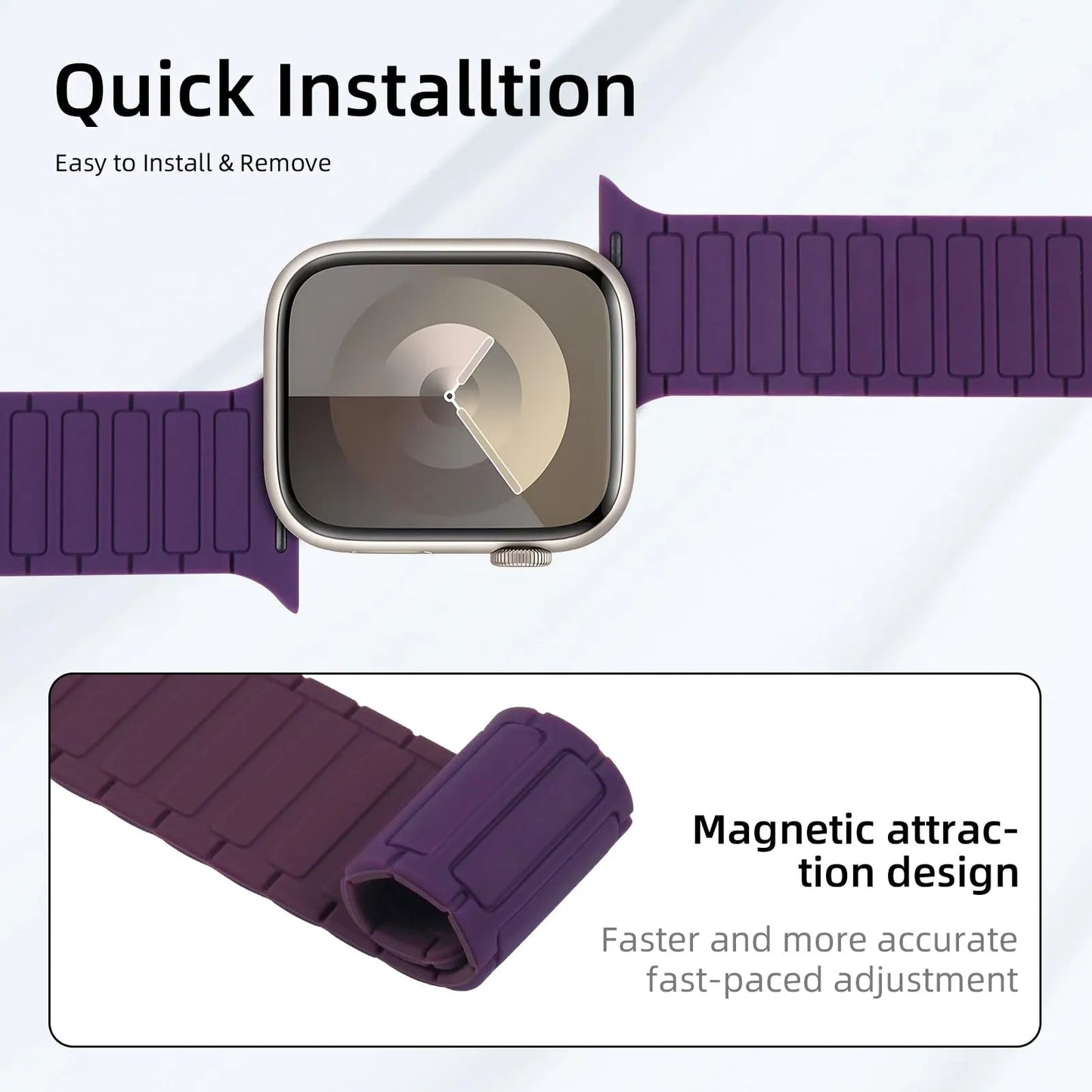 Magnetic Silicone Band for Apple Watch – Compatible with Ultra 2, Ultra, Series 1–10, SE (38–49mm) Dewell X