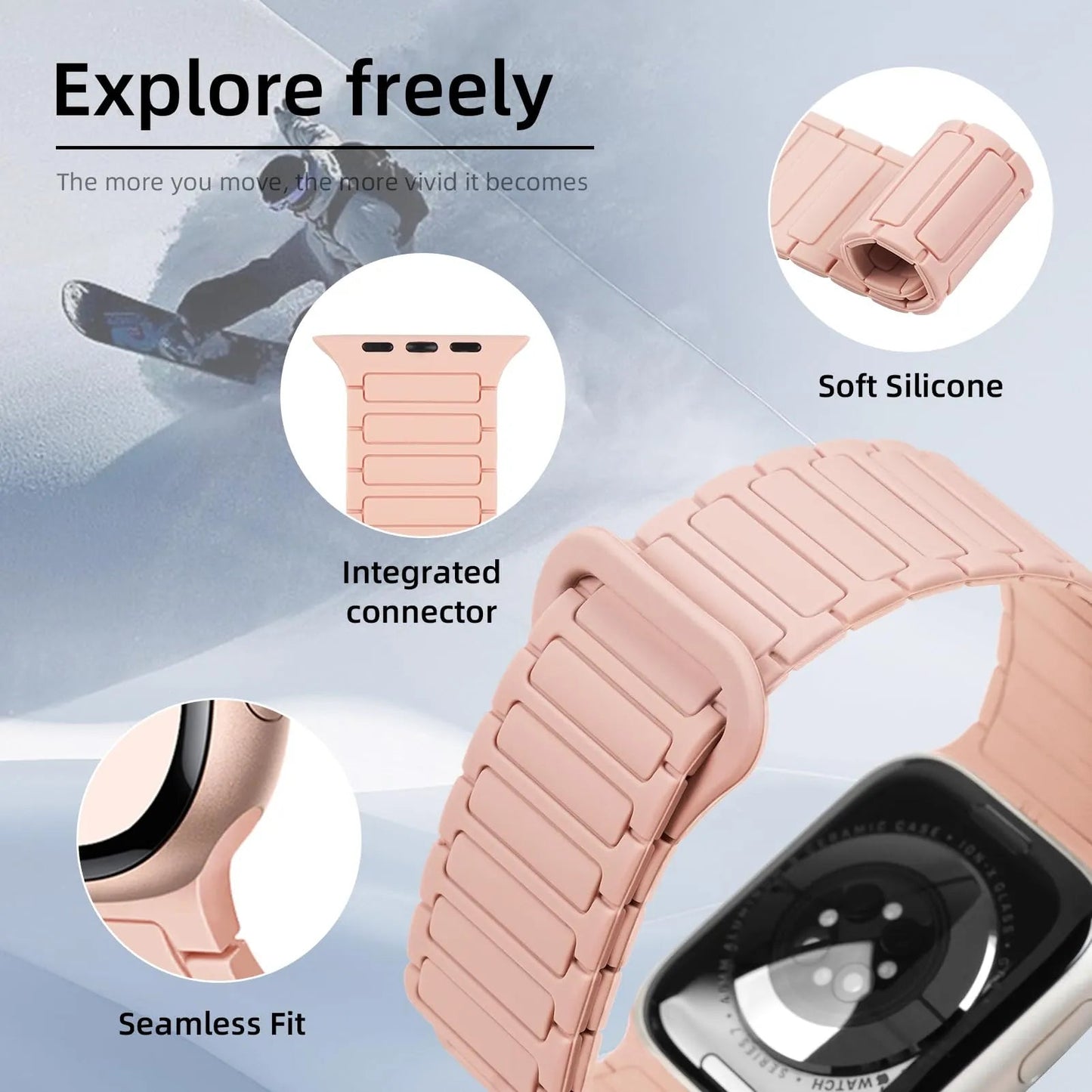 Magnetic Silicone Band for Apple Watch – Compatible with Ultra 2, Ultra, Series 1–10, SE (38–49mm) Dewell X