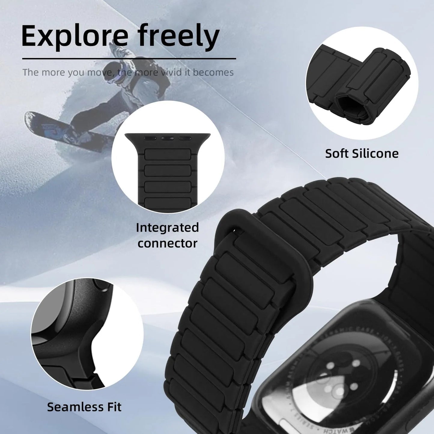 Magnetic Silicone Band for Apple Watch – Compatible with Ultra 2, Ultra, Series 1–10, SE (38–49mm) Dewell X