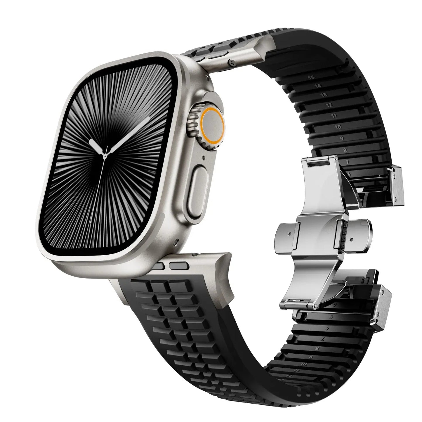 New fluororubber dual press-button watch strap suitable for Apple Watch models 10, 9, 8, 7, 6, 5, SE, Ultra, Series 2, and Series 1 Dewell X