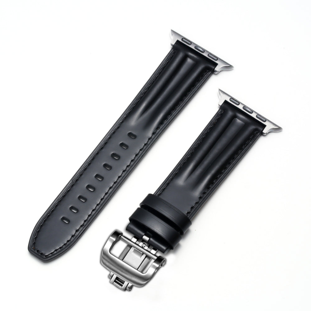 Luxury Full-Grain Leather Butterfly Buckle Band for Apple Watch - Dewell X