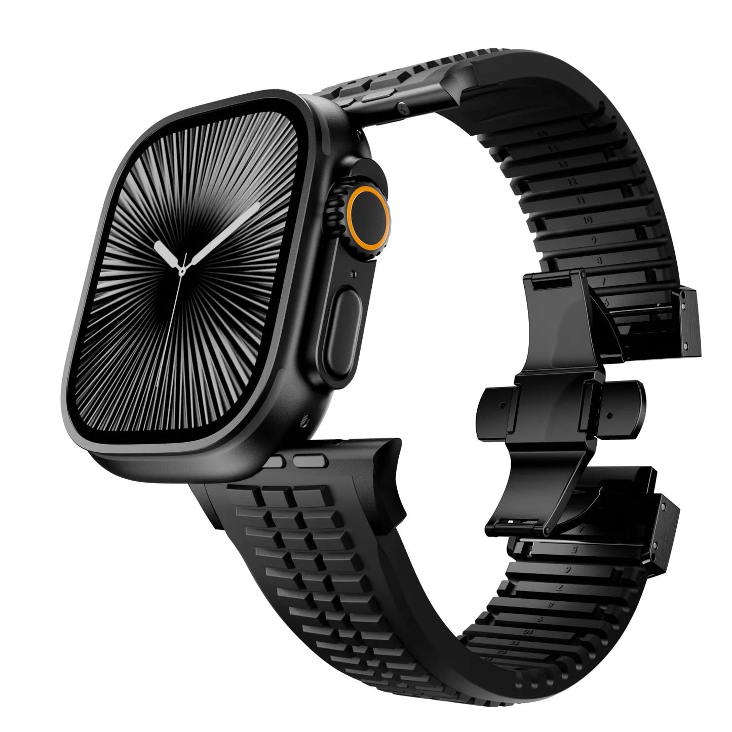 New fluororubber dual press-button watch strap suitable for Apple Watch models 10, 9, 8, 7, 6, 5, SE, Ultra, Series 2, and Series 1 Dewell X